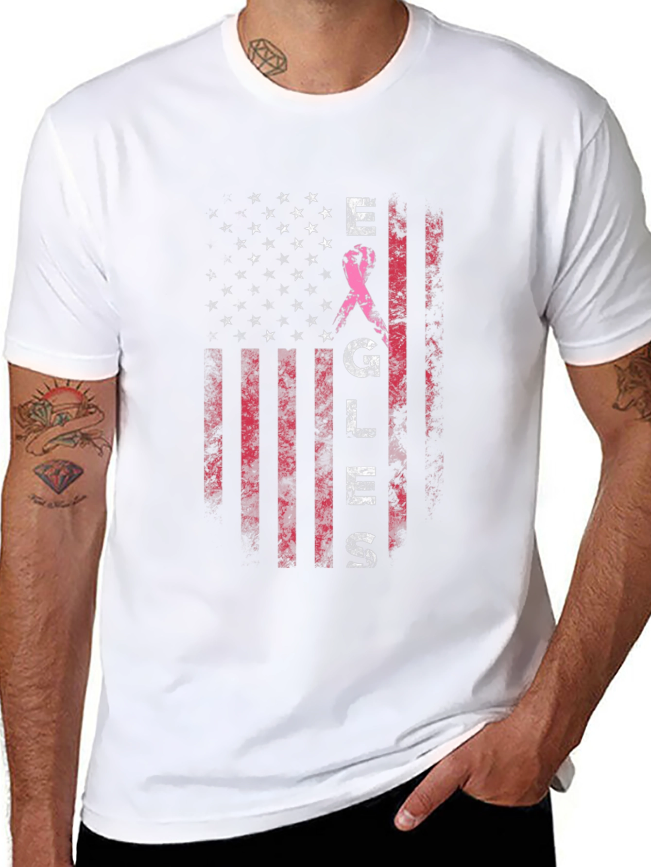 Breast Cancer Awareness US Flag T-Shirt
