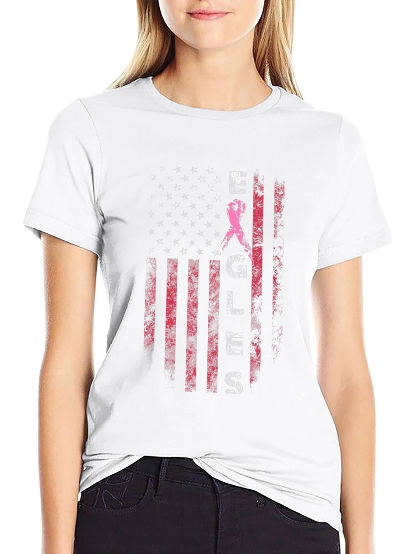 Breast Cancer Awareness US Flag T-Shirt