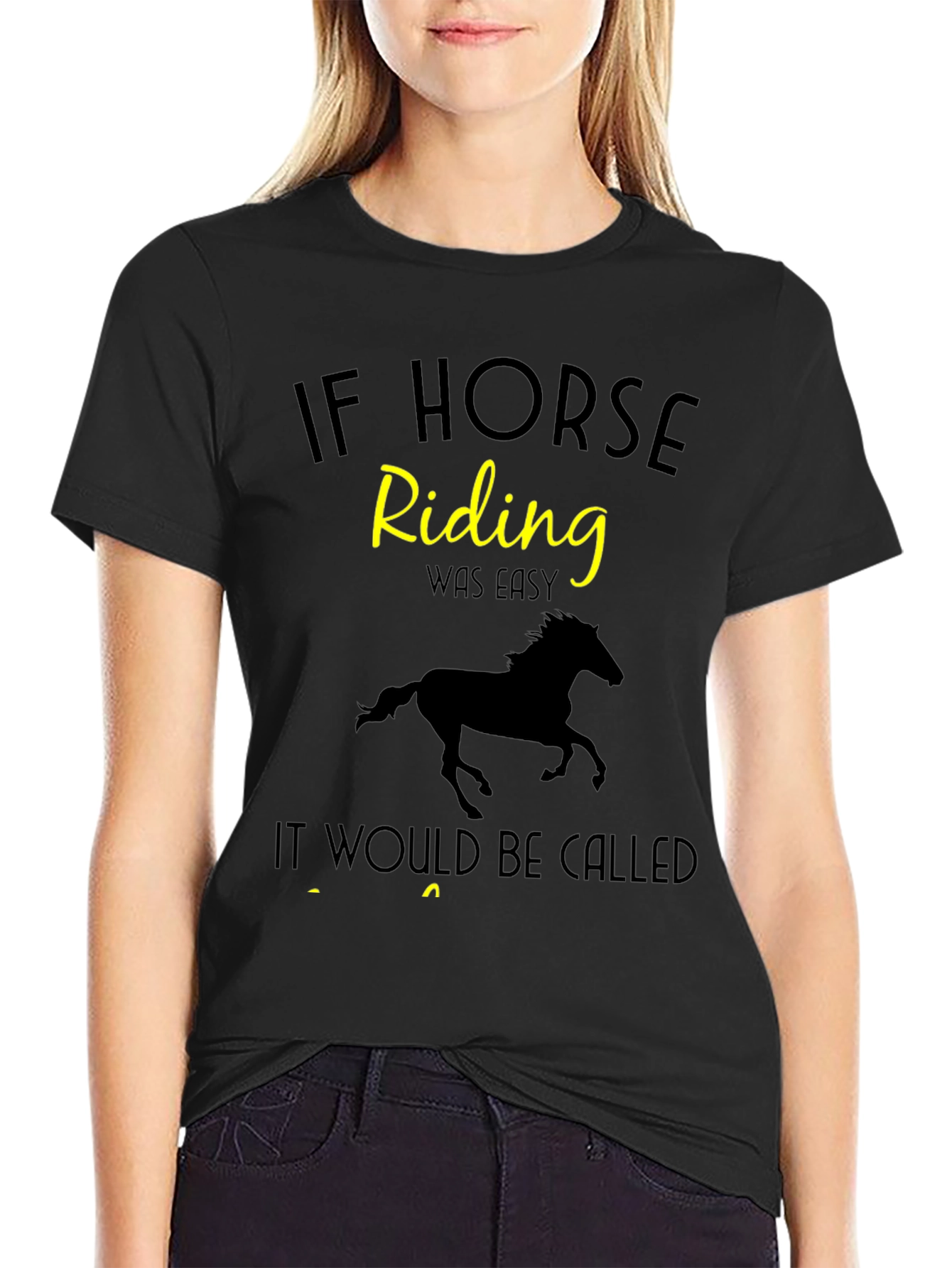 Horse Riding T-Shirt - Black Cotton Tee