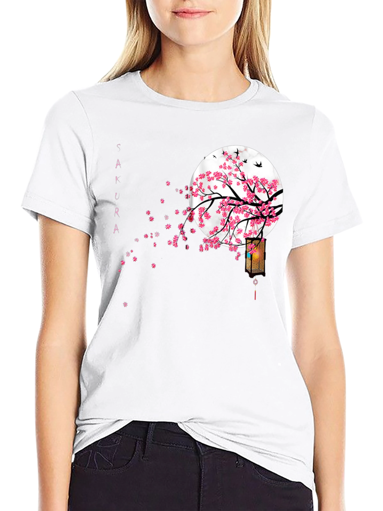 Sakura Moon Black T-Shirt Japanese Style