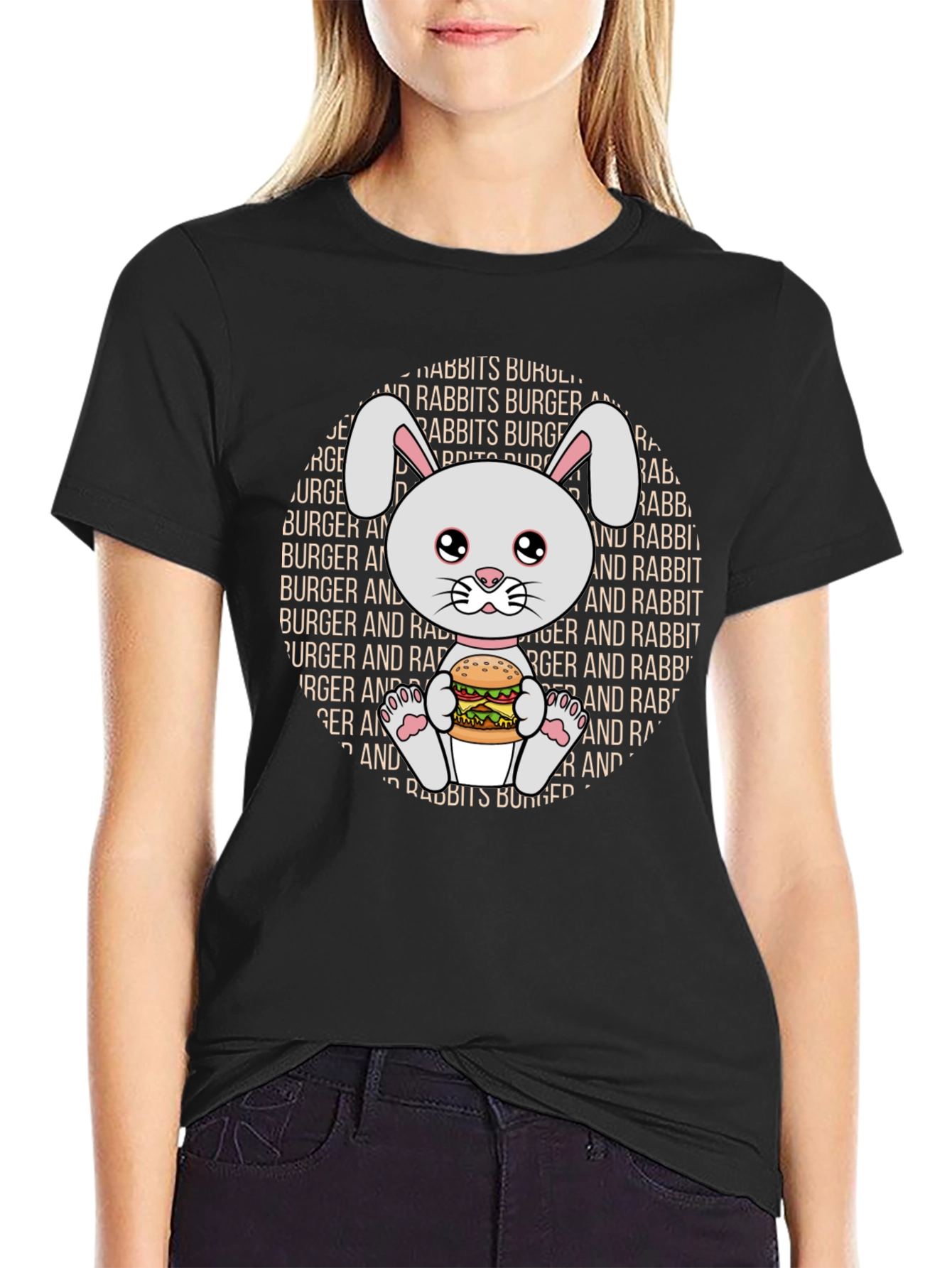 Rabbit Burger Graphic Tee - Cute Cartoon T-Shirt