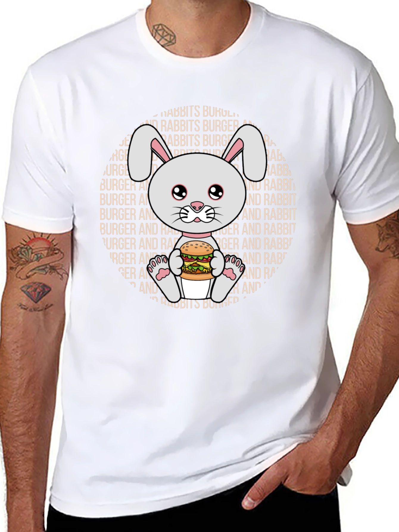Rabbit Burger Graphic Tee - Cute Cartoon T-Shirt