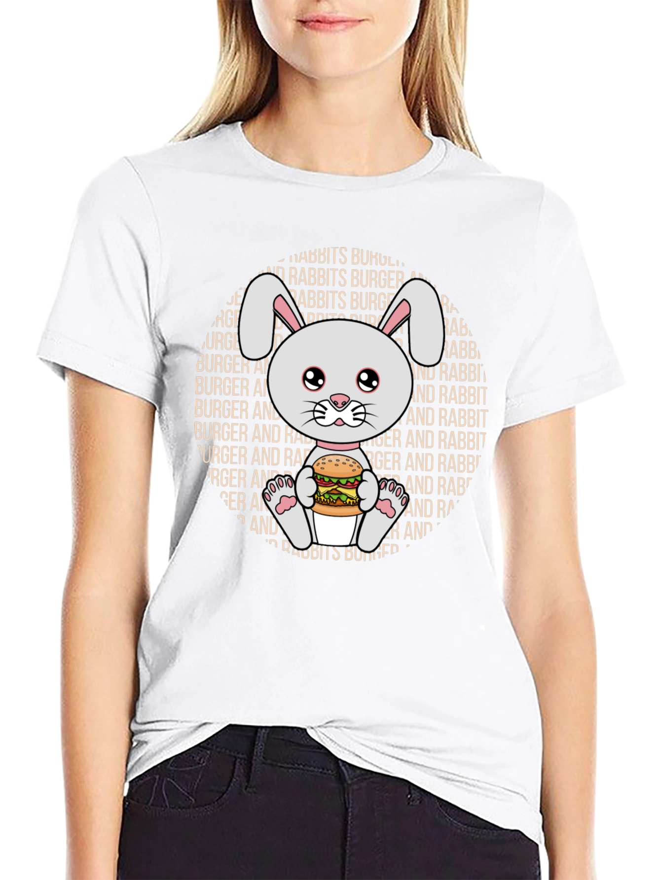 Rabbit Burger Graphic Tee - Cute Cartoon T-Shirt