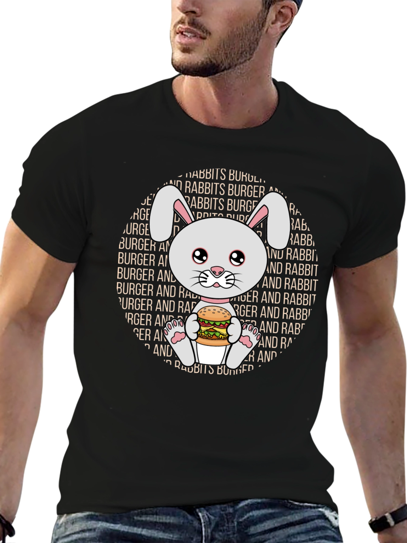 Rabbit Burger Graphic Tee - Cute Cartoon T-Shirt