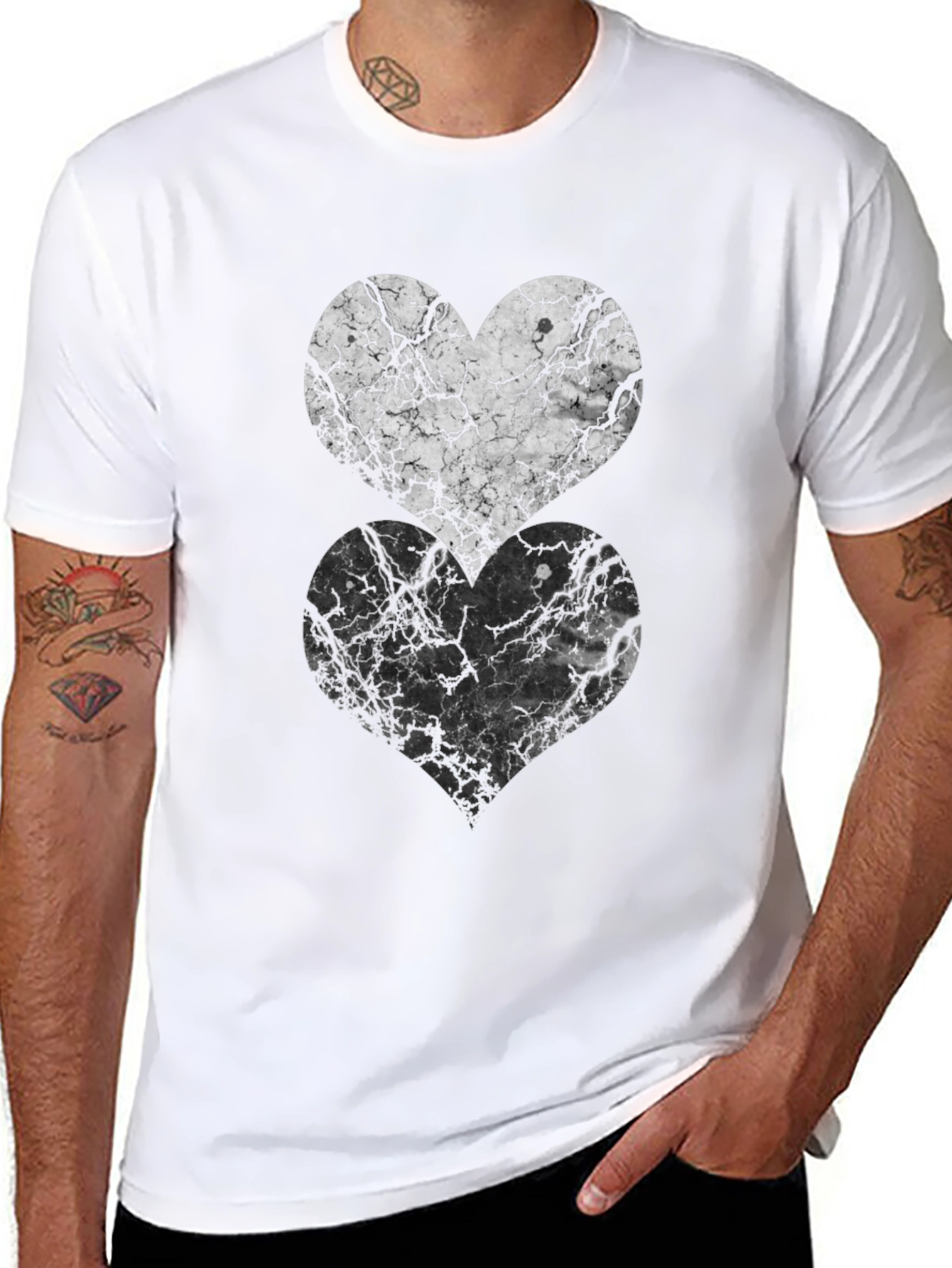 Abstract Marble Hearts Graphic T-Shirt
