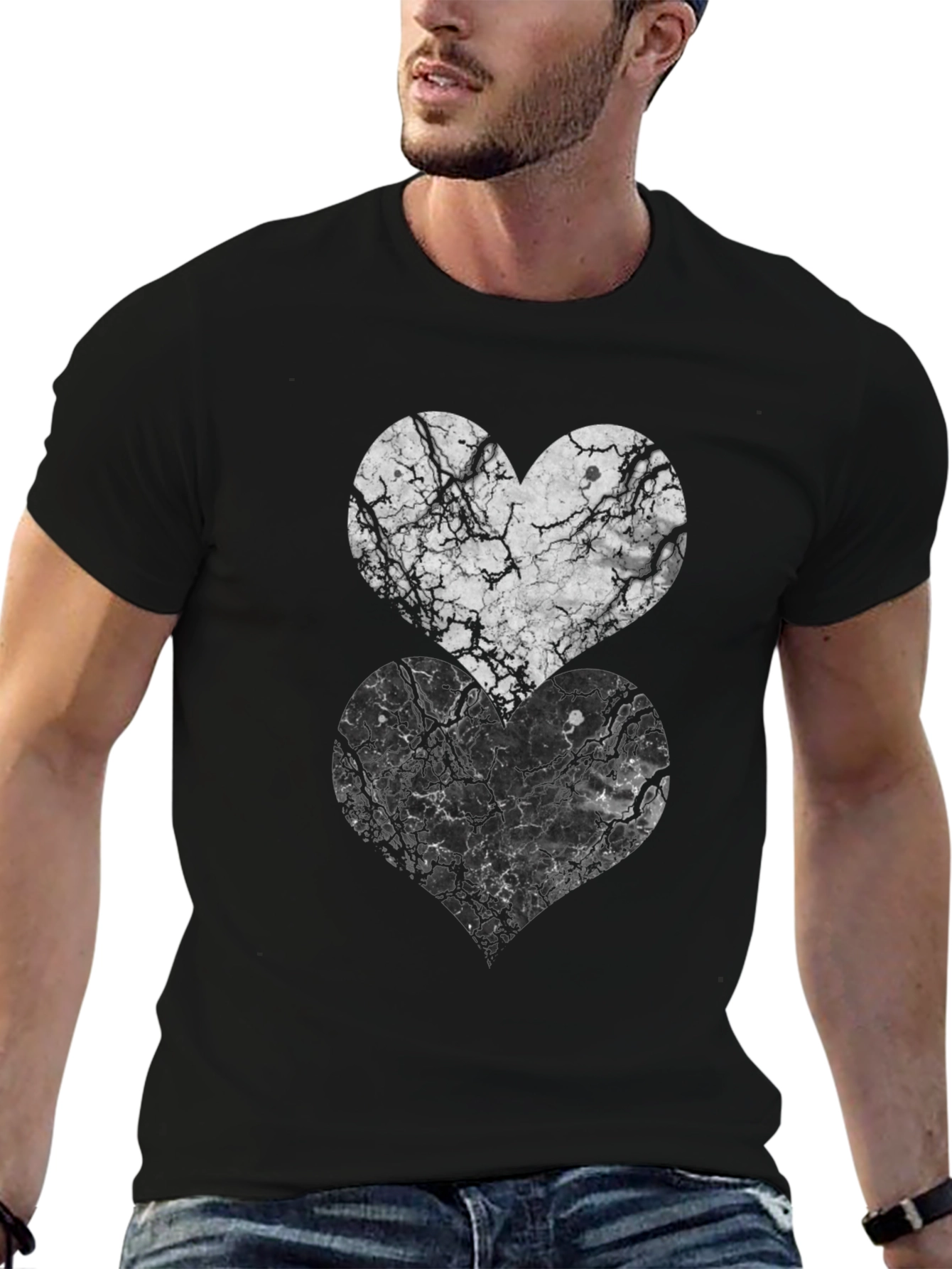 Abstract Marble Hearts Graphic T-Shirt