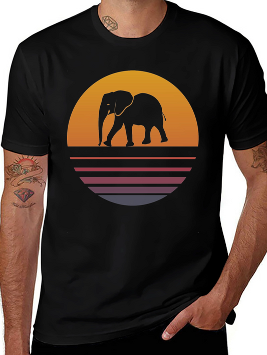 Elephant Sunset T-Shirt - Retro Style Tee