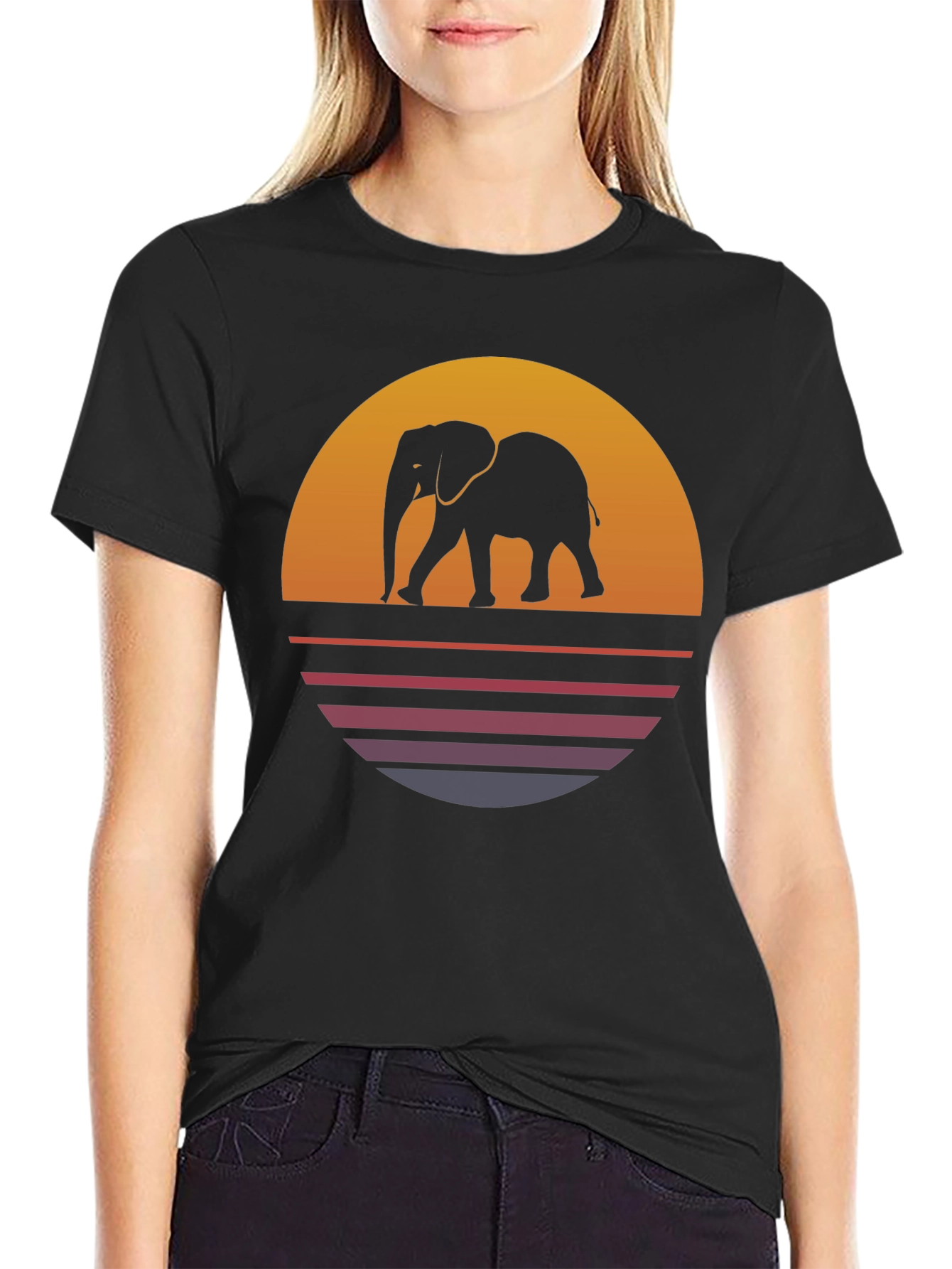 Elephant Sunset T-Shirt - Retro Style Tee