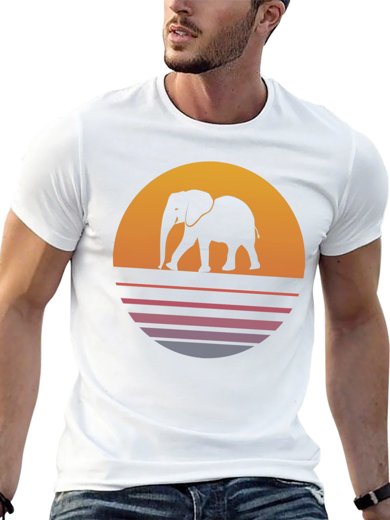 Elephant Sunset T-Shirt - Retro Style Tee