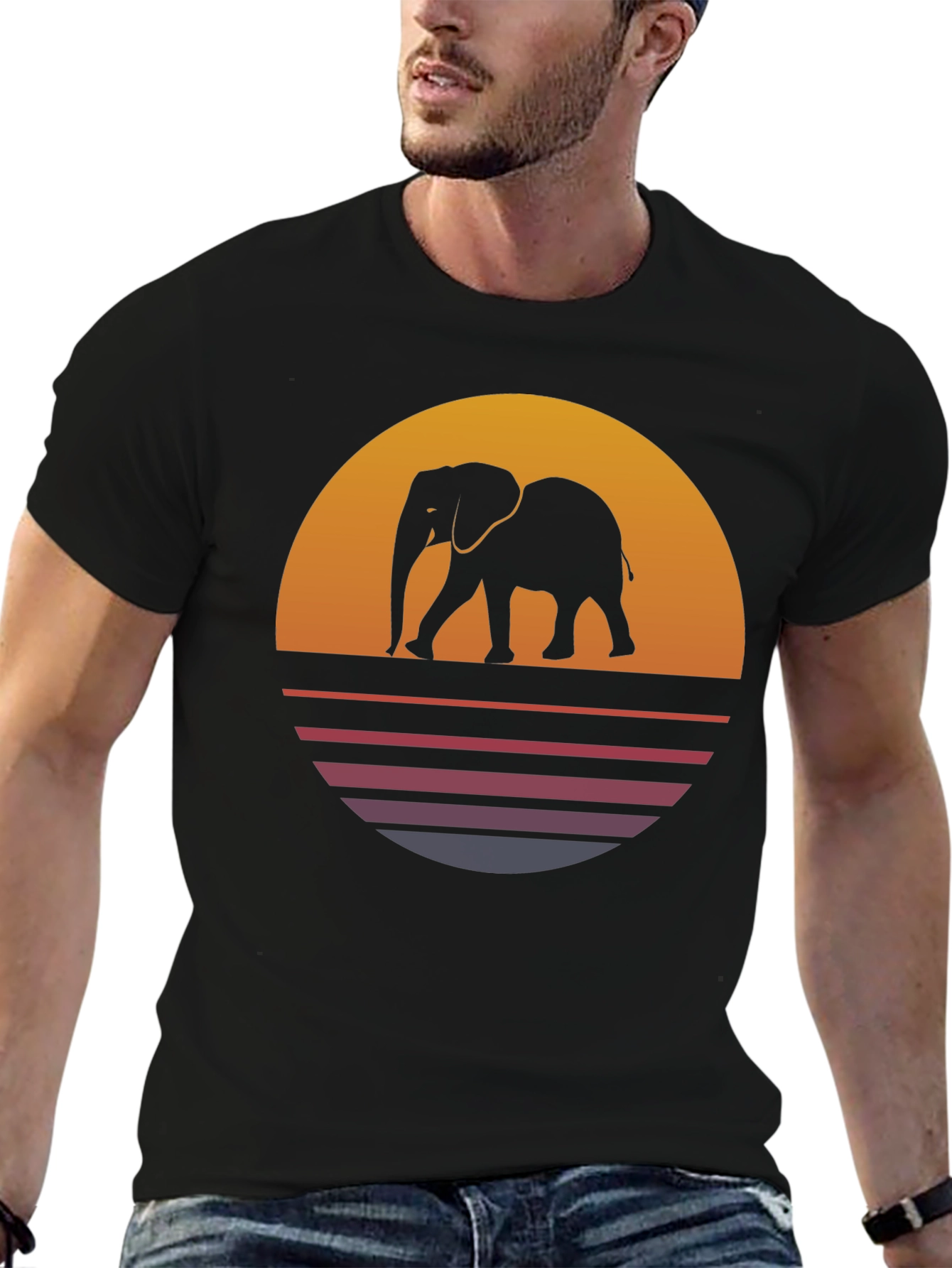 Elephant Sunset T-Shirt - Retro Style Tee