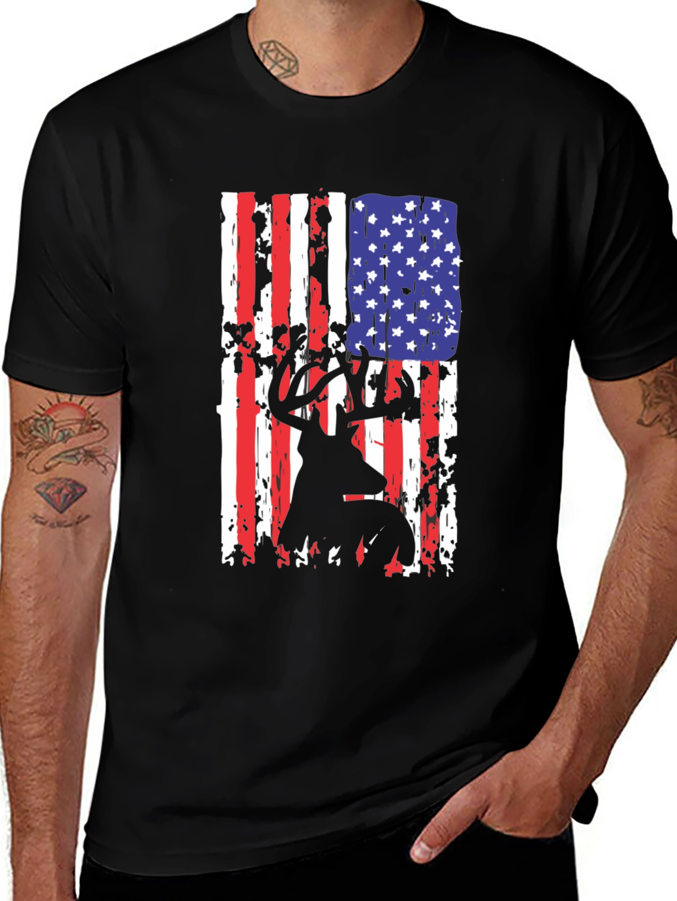American Flag Deer Graphic T-Shirt