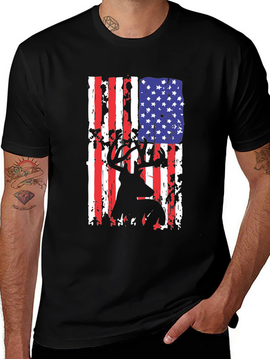 American Flag Deer Graphic T-Shirt