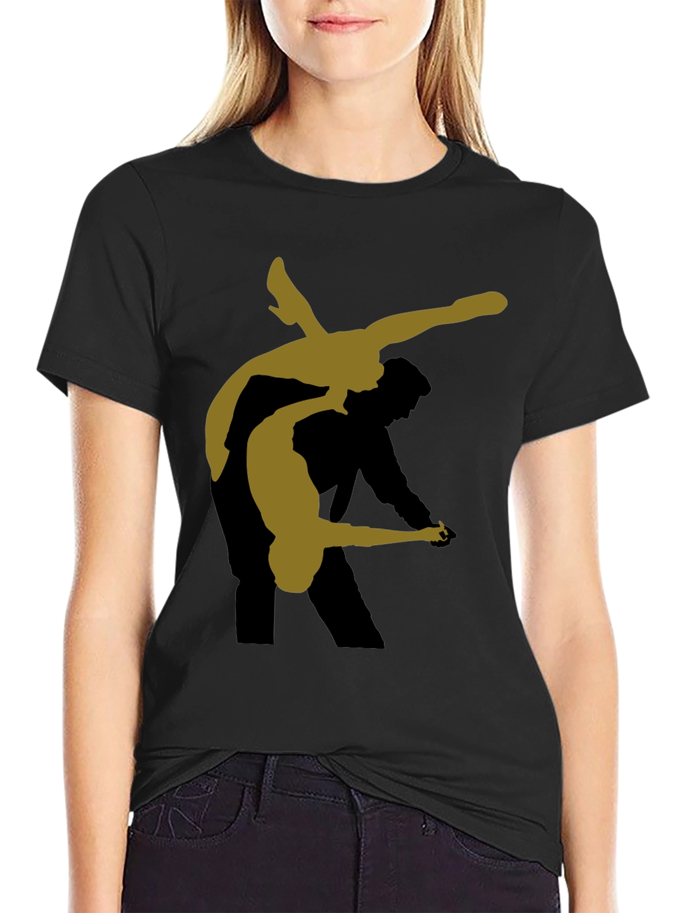 Dancing Silhouette Graphic Tee - Stylish Black T-Shirt