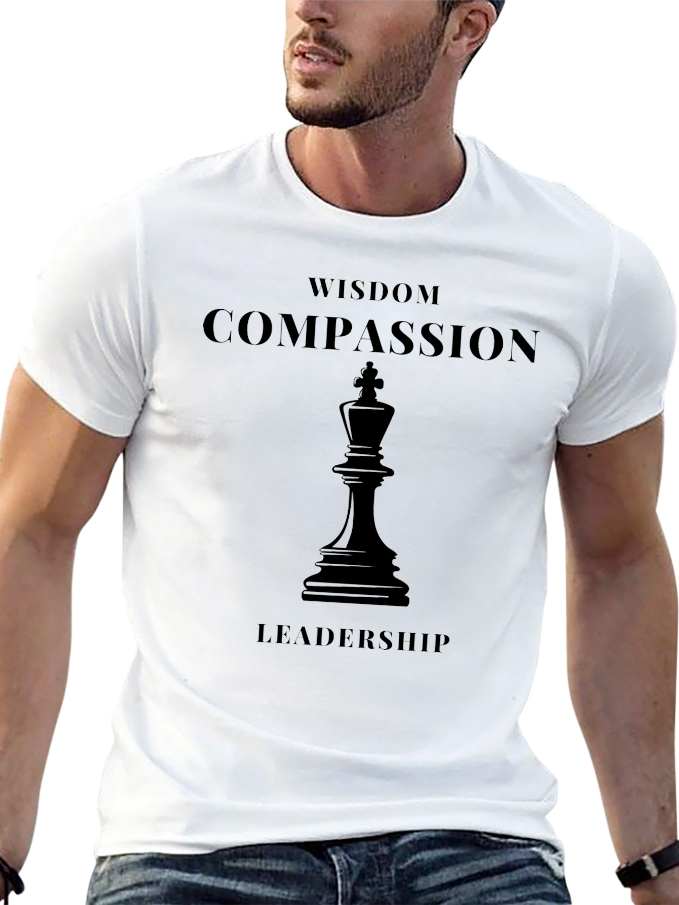 Wisdom Compassion Leadership Black King Graphic T-Shirt
