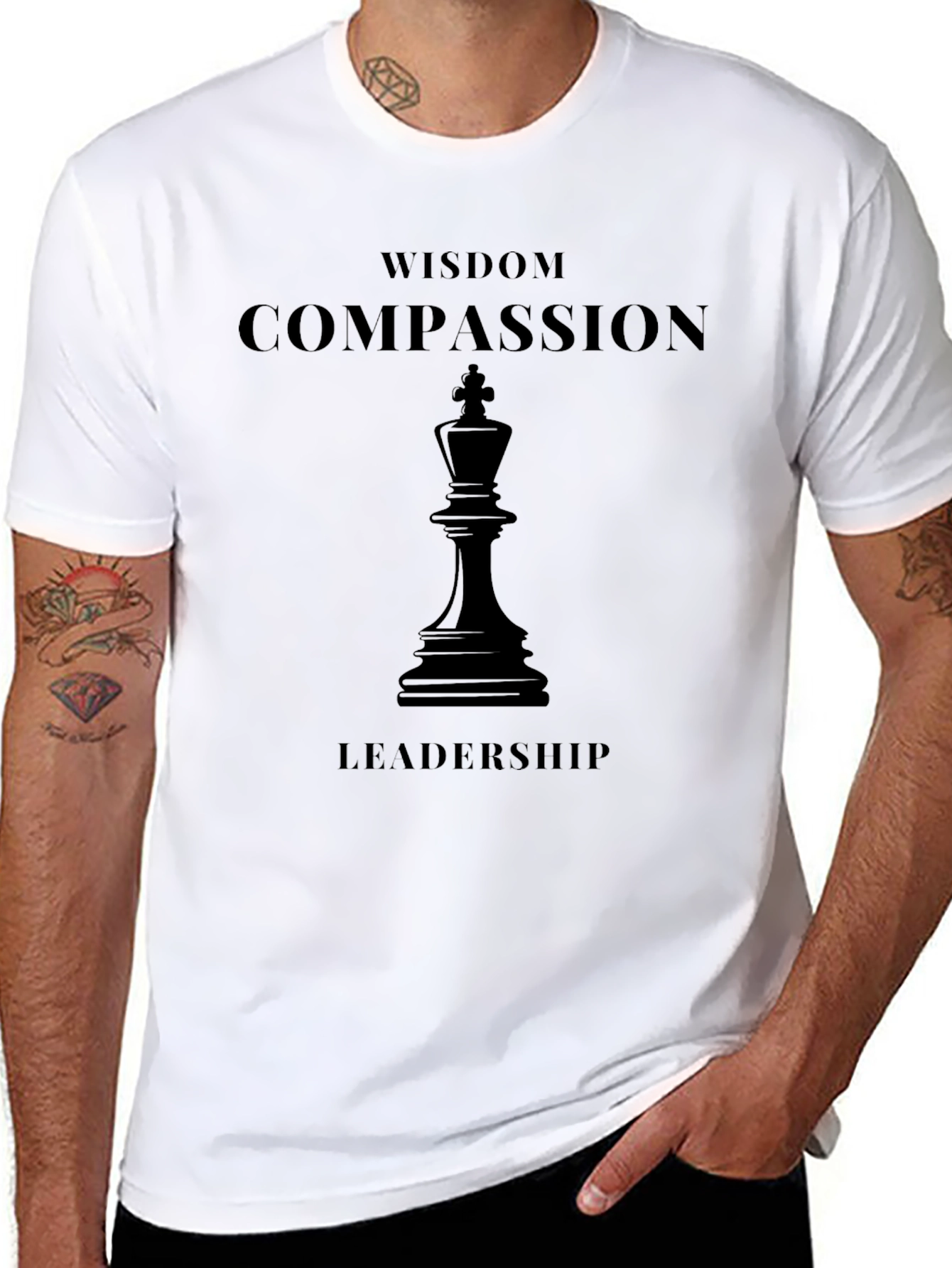 Wisdom Compassion Leadership Black King Graphic T-Shirt