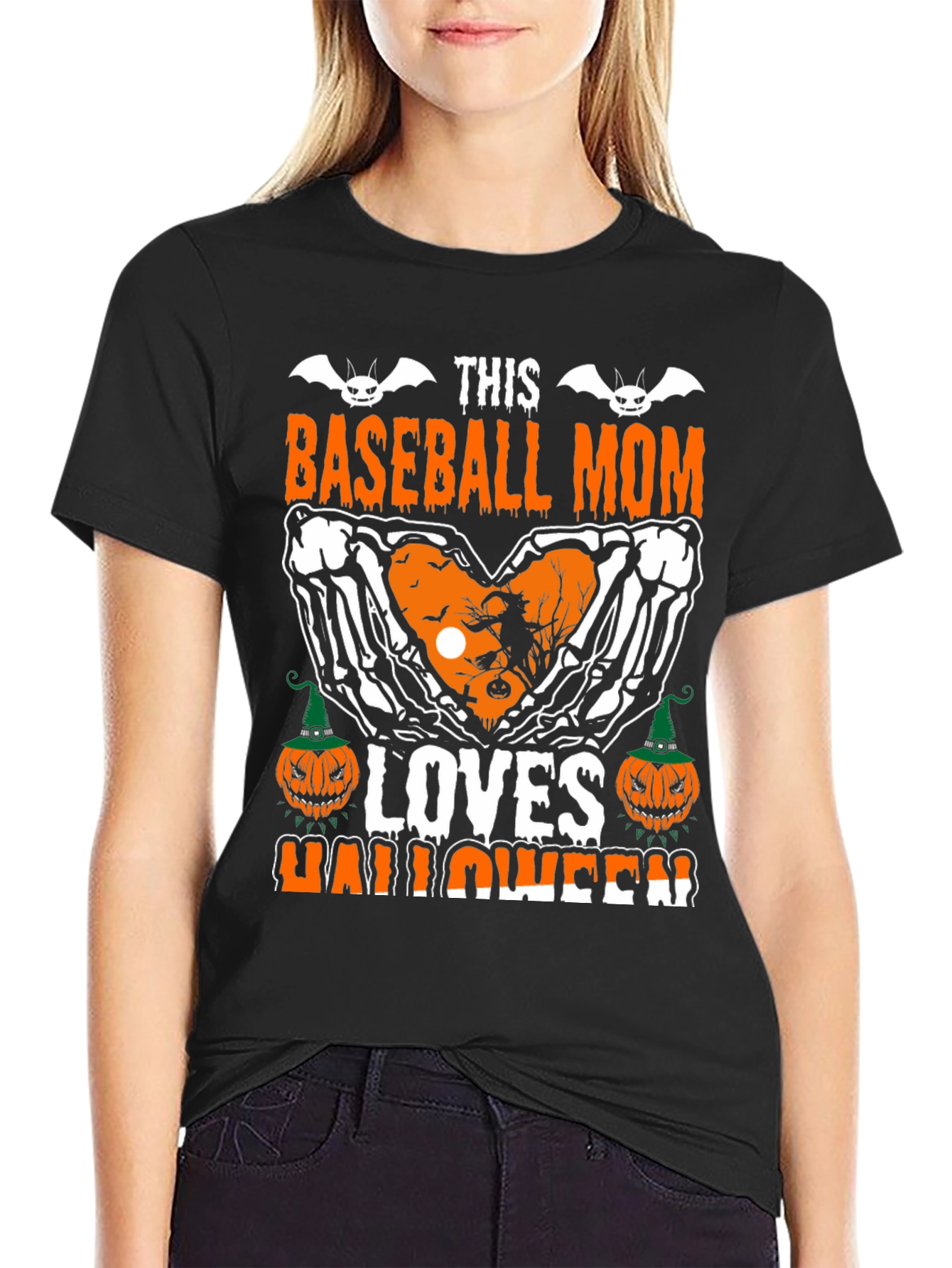 Baseball Mom Halloween T-Shirt - Skeleton Heart Design