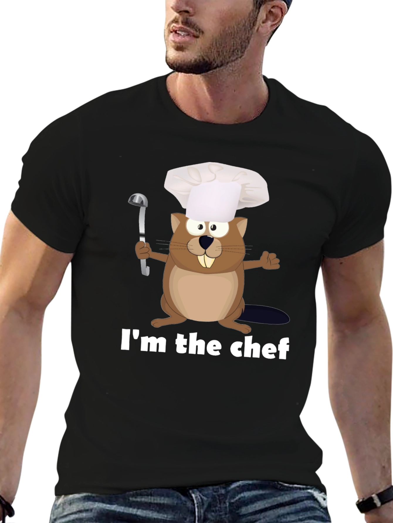 Im The Chef Beaver Cartoon Black T-shirt