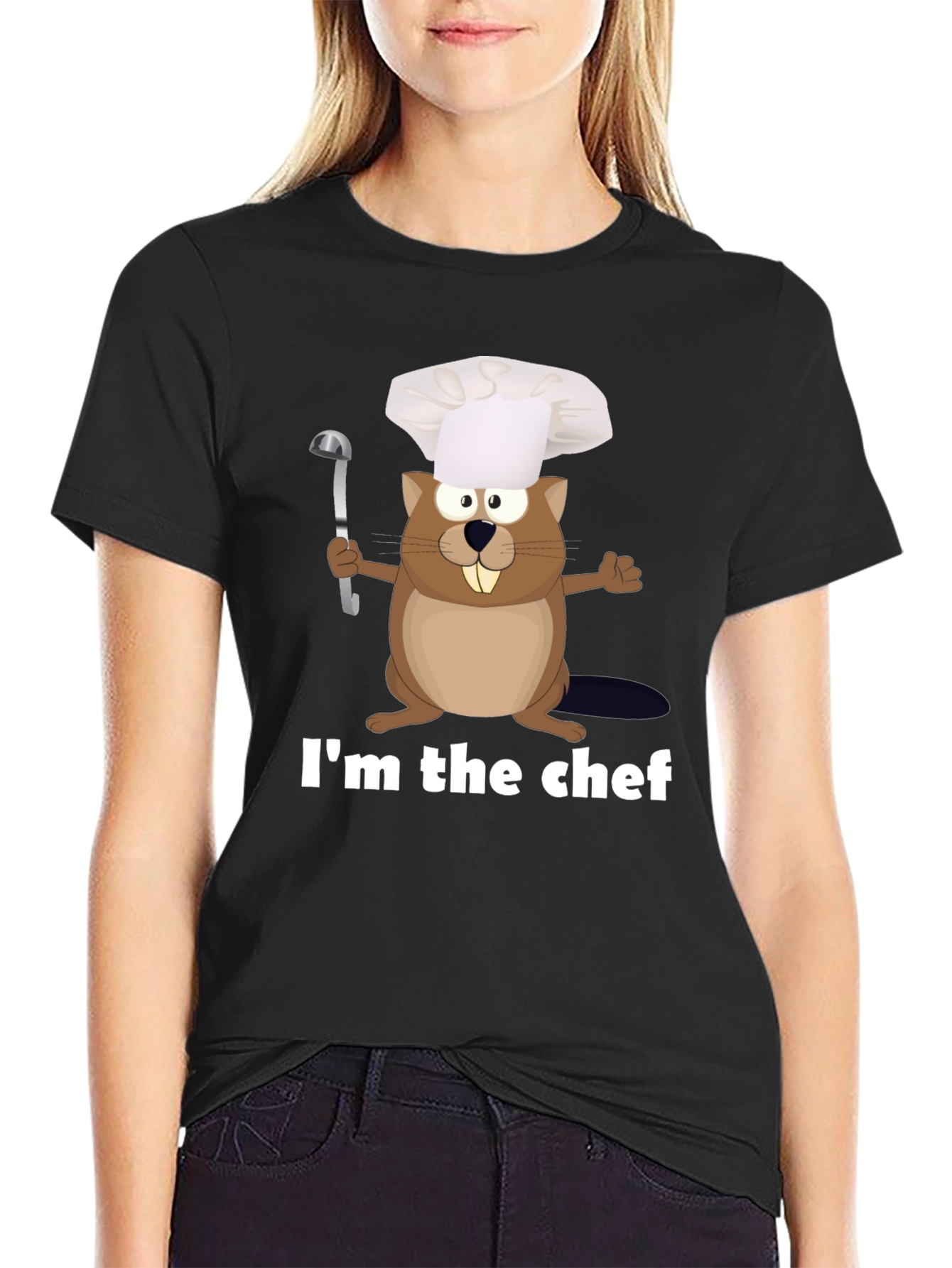 Im The Chef Beaver Cartoon Black T-shirt