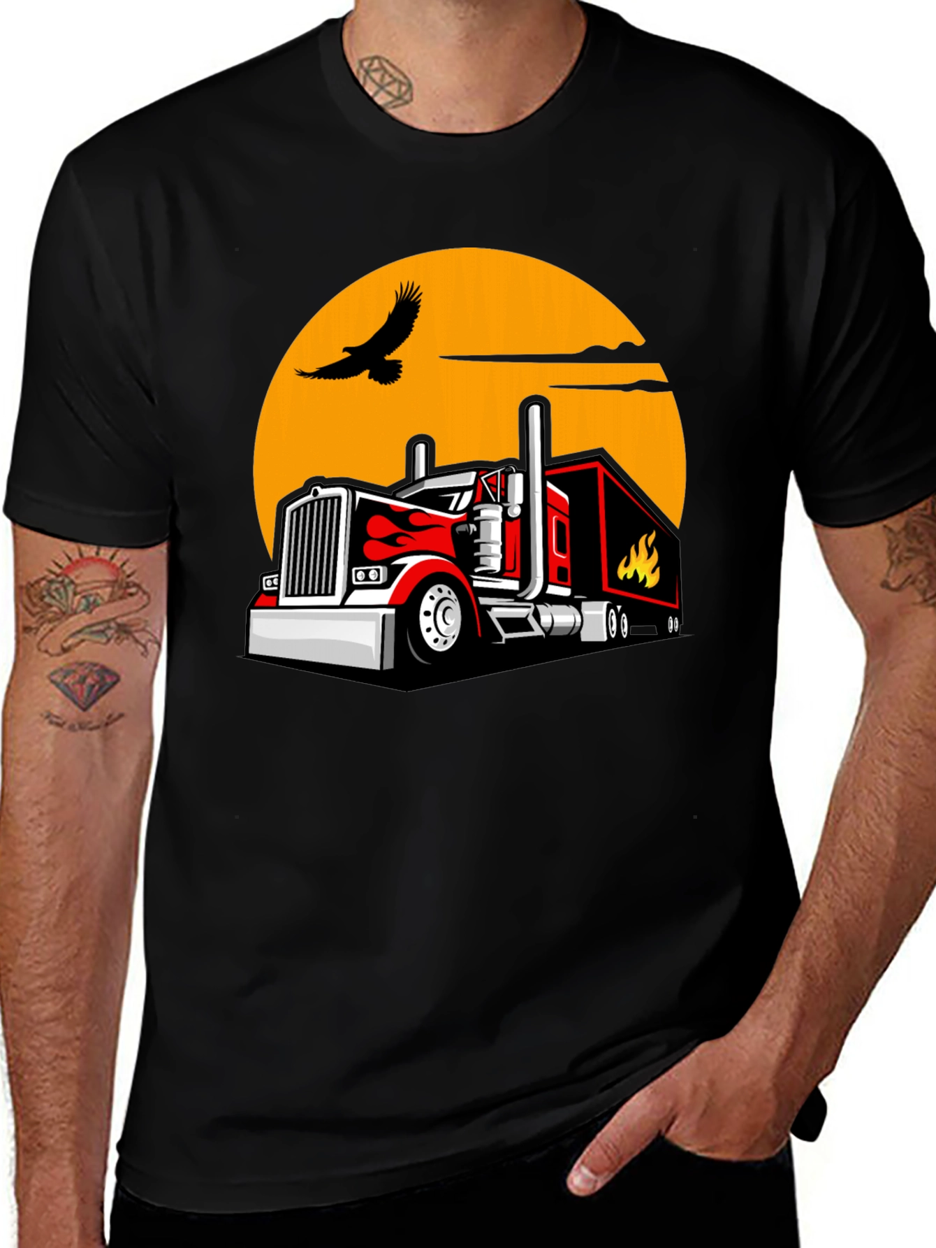 Truck & Eagle Graphic T-Shirt - Black
