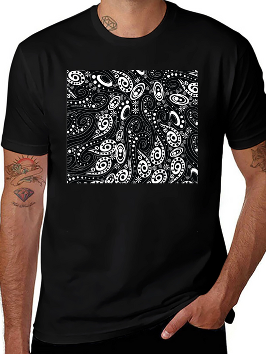 Black T-Shirt with Swirl & Paisley Design