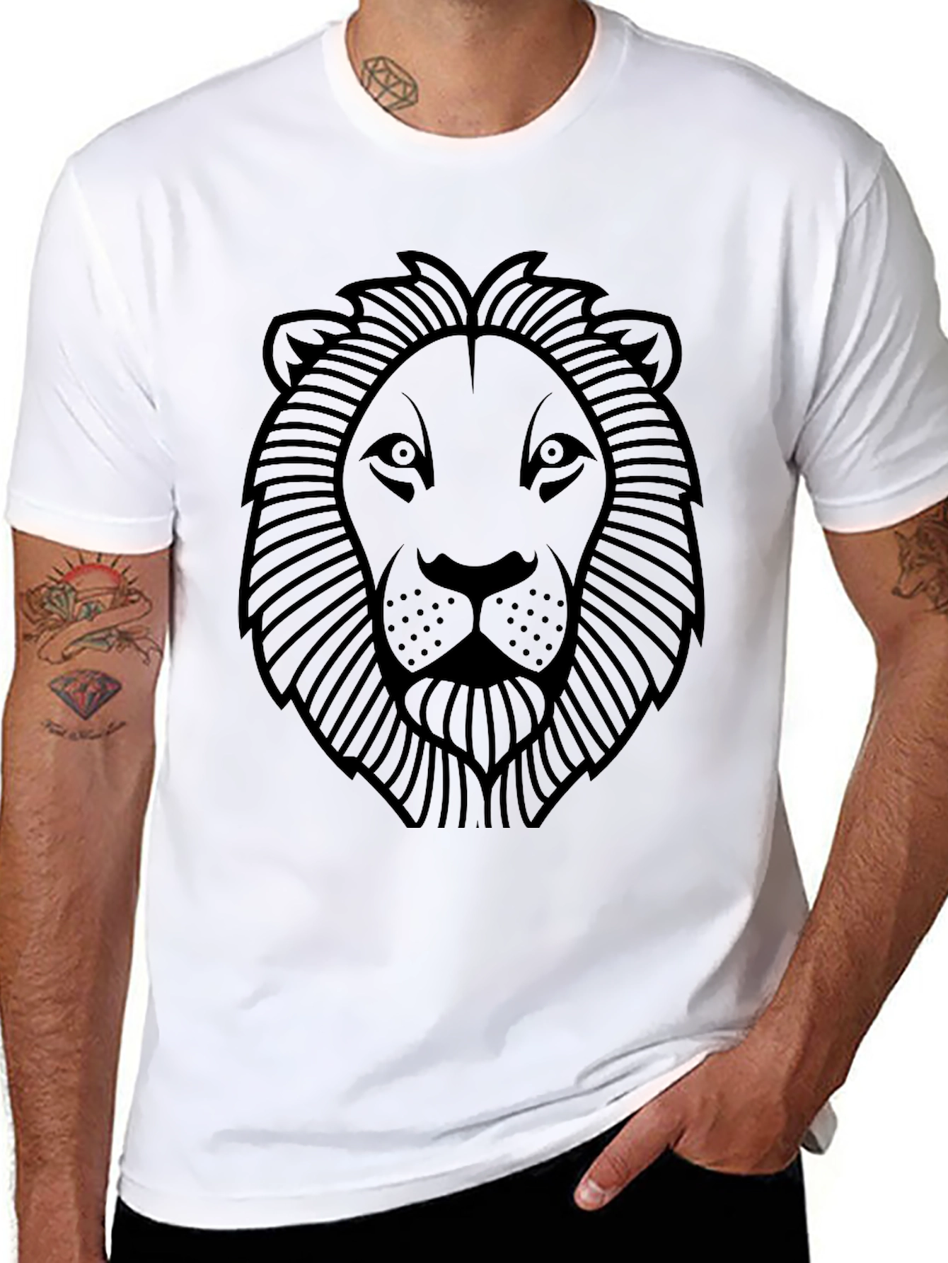 Lion Head Graphic Print Black T-Shirt