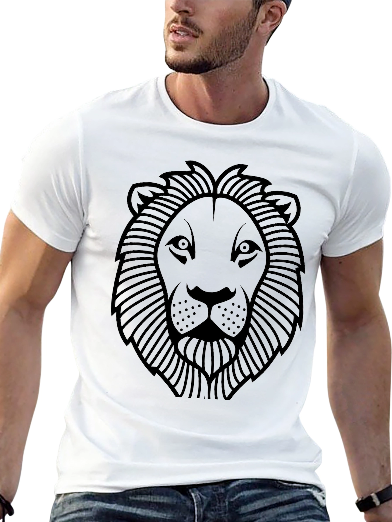 Lion Head Graphic Print Black T-Shirt