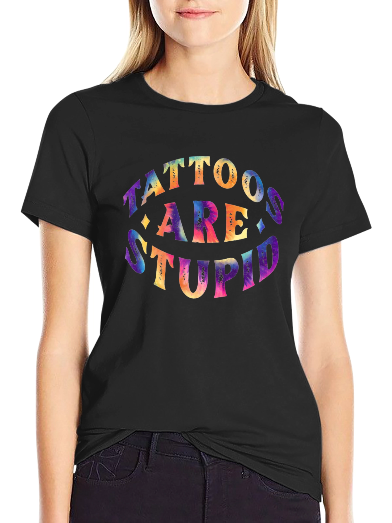 Tattoos Are Stupid Graphic Tee - Black Cotton T-Shirt