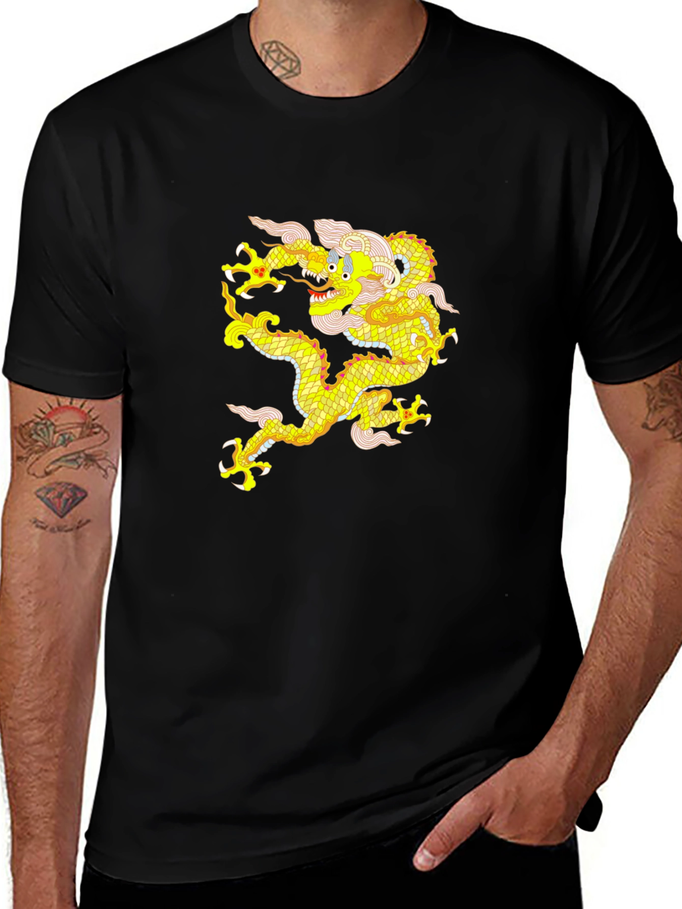 Golden Dragon Graphic Tee - Mens Black T-Shirt