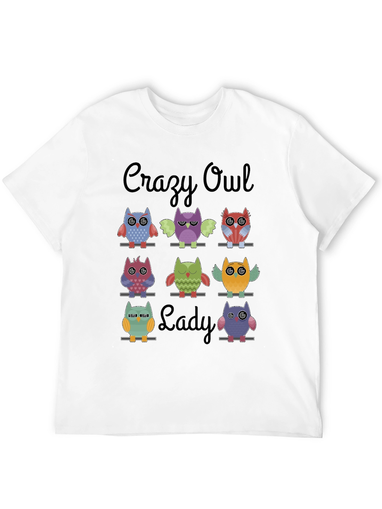 Crazy Owl Lady Graphic T-Shirt - Black