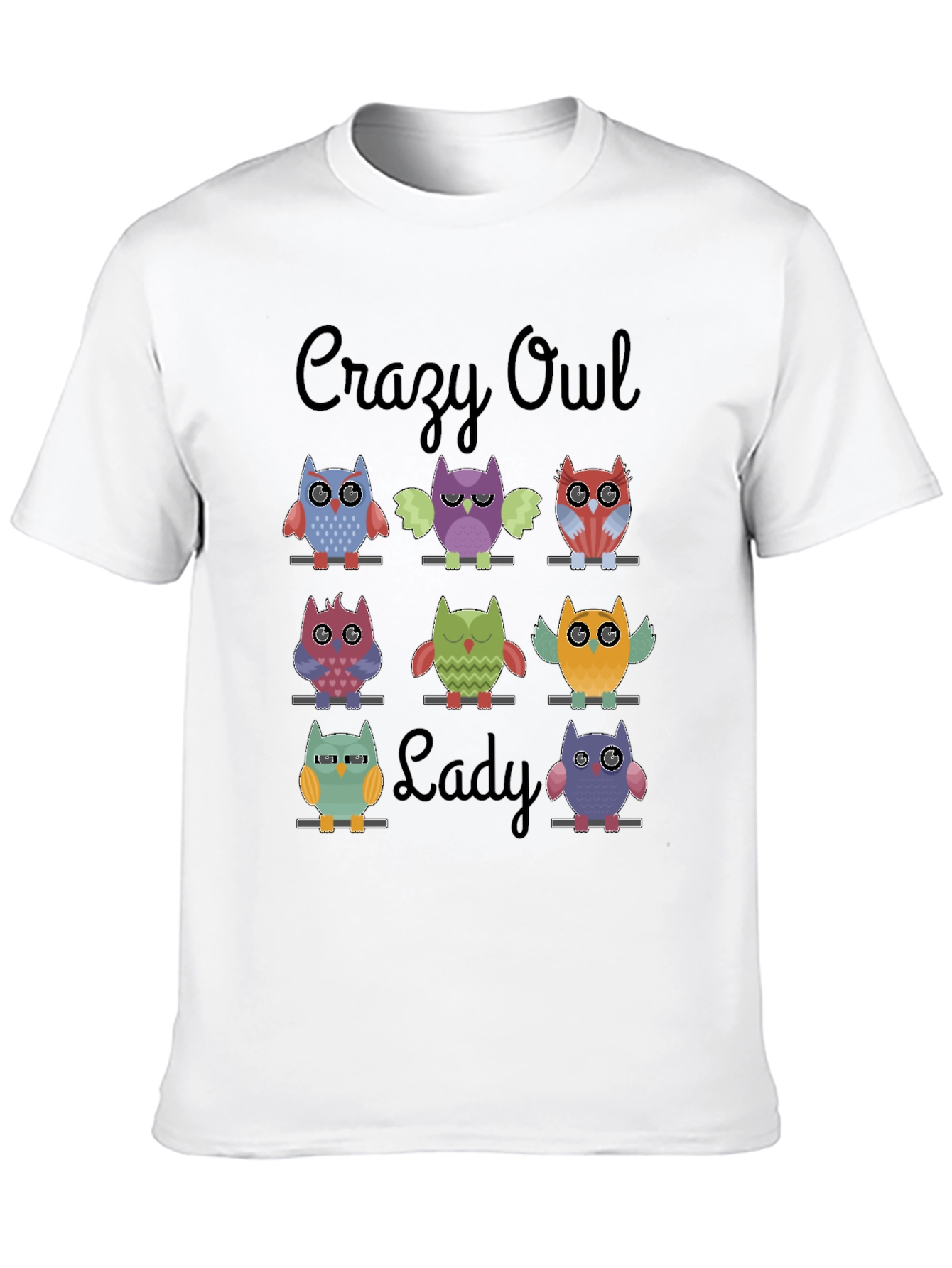 Crazy Owl Lady Graphic T-Shirt - Black