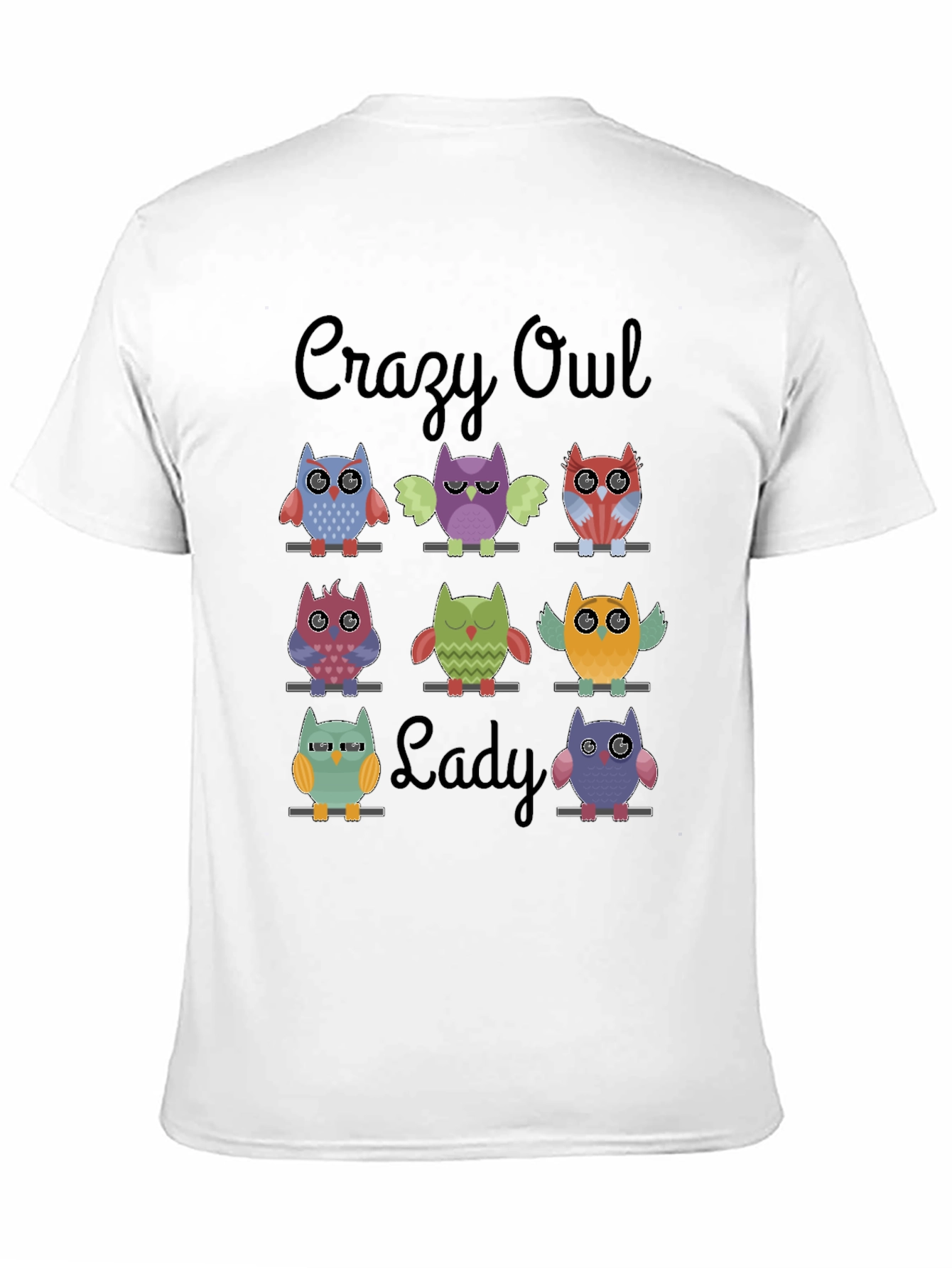 Crazy Owl Lady Graphic T-Shirt - Black