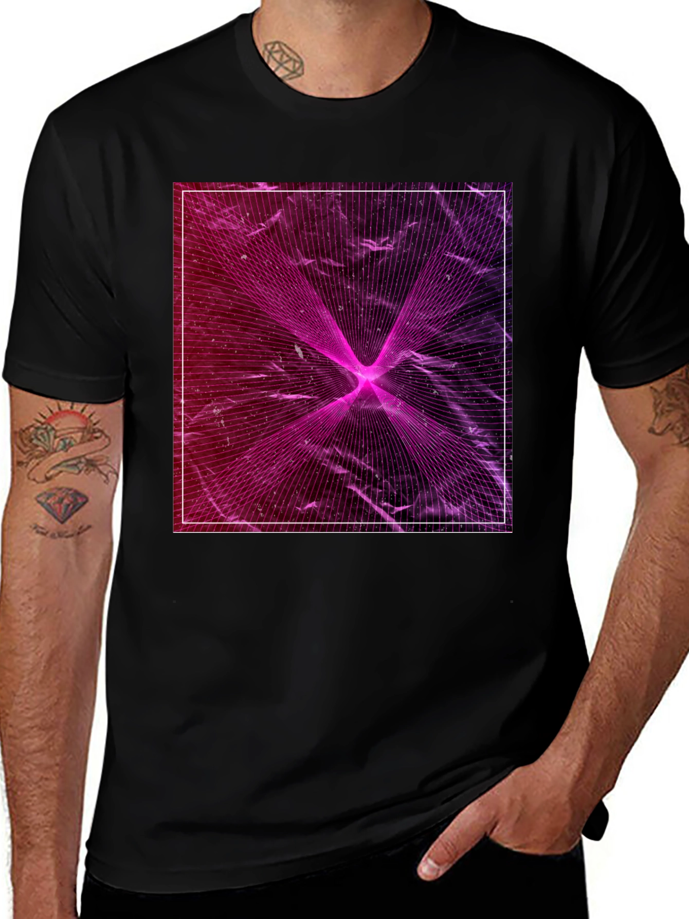 Geometric Laser Print Black T-Shirt