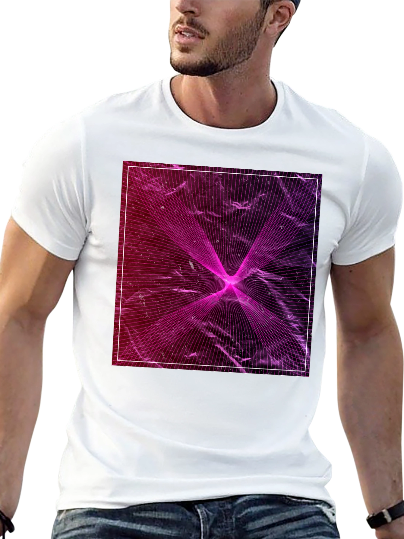 Geometric Laser Print Black T-Shirt