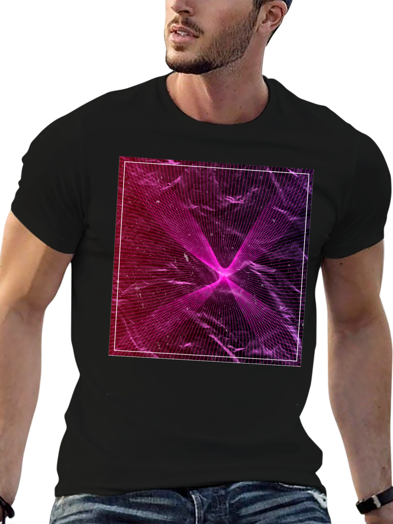 Geometric Laser Print Black T-Shirt