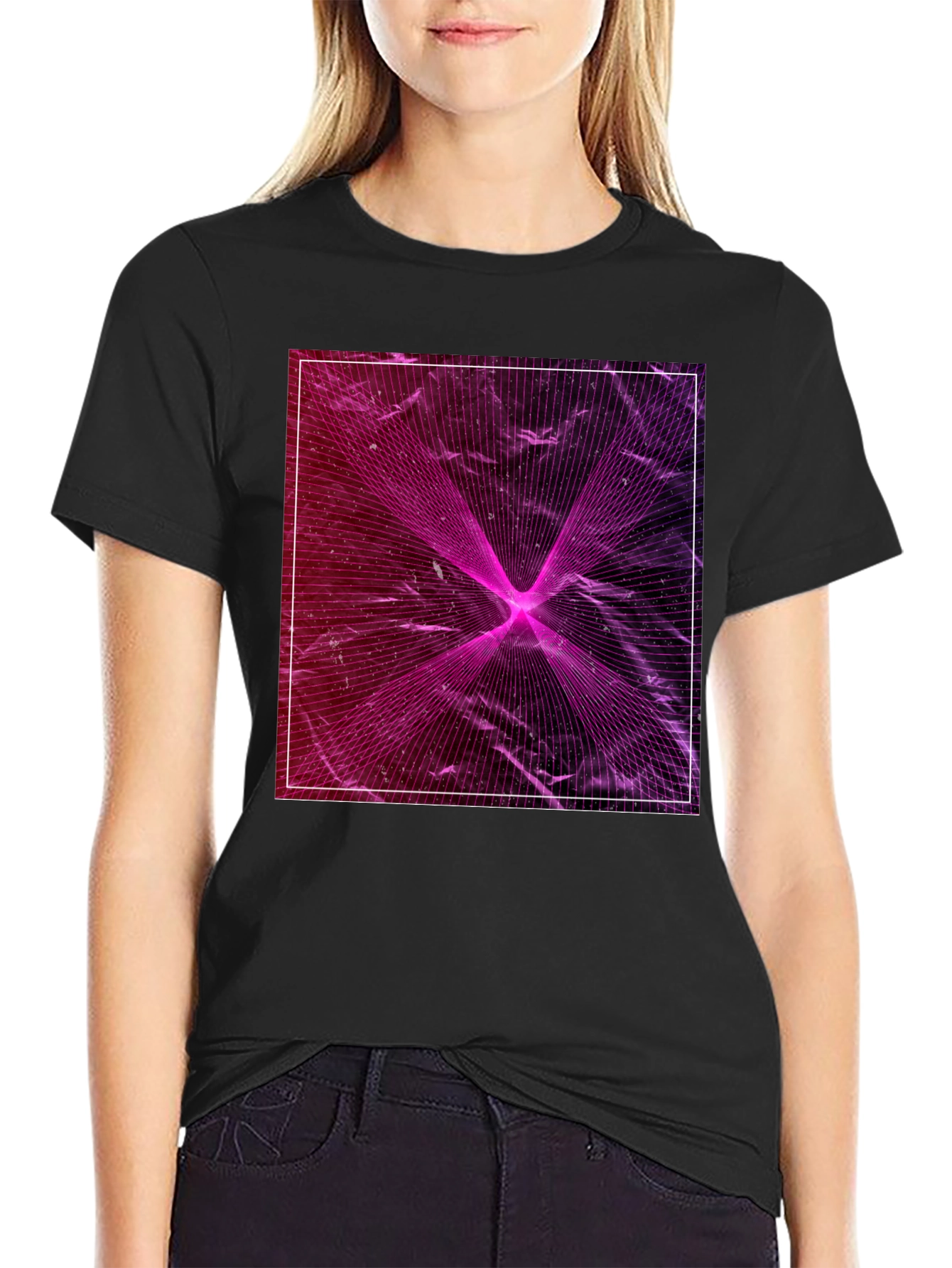 Geometric Laser Print Black T-Shirt