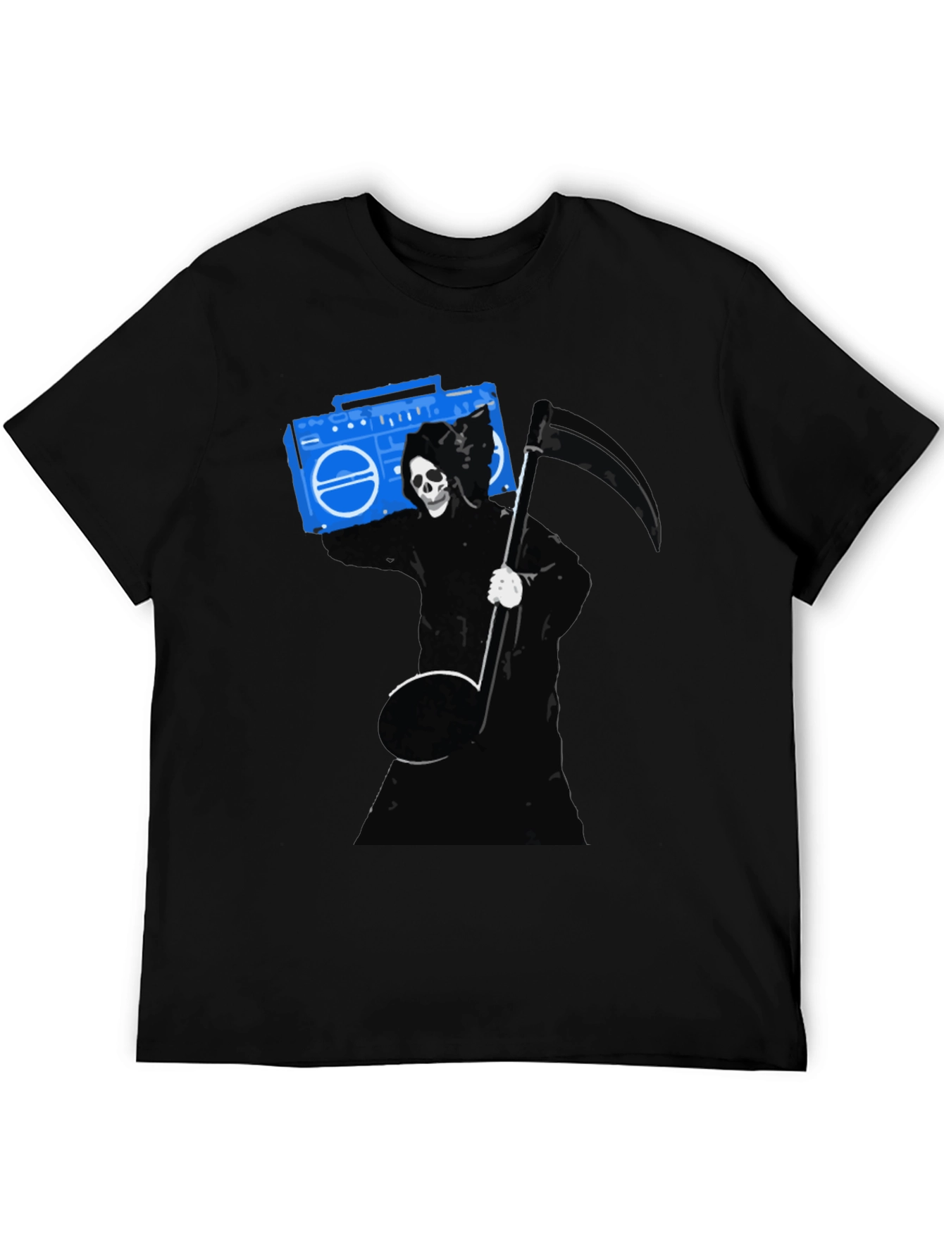 Grim Reaper Boombox Graphic Tee - Black Cotton