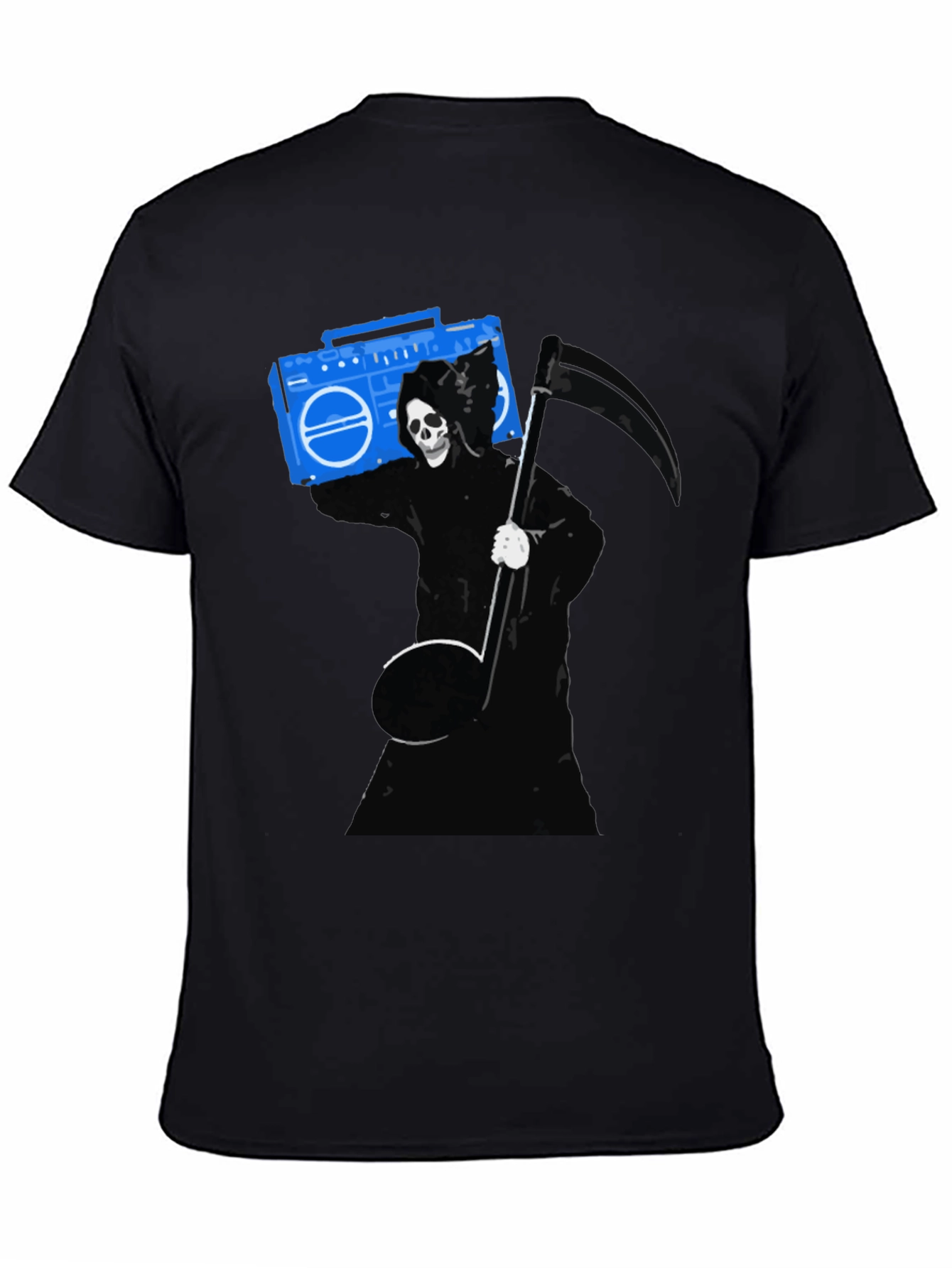 Grim Reaper Boombox Graphic Tee - Black Cotton