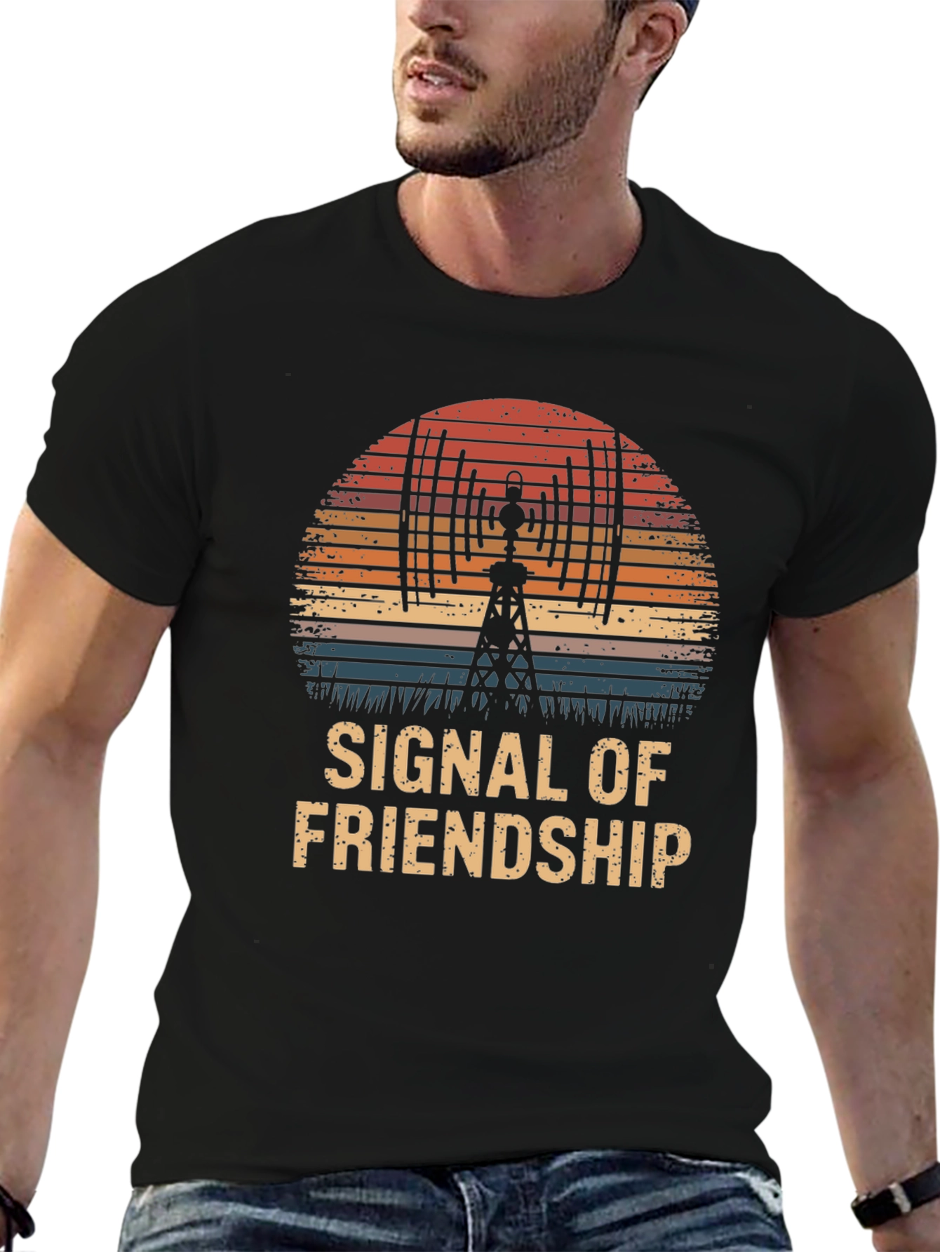 Signal of Friendship Graphic T-Shirt - Retro Sunset Design