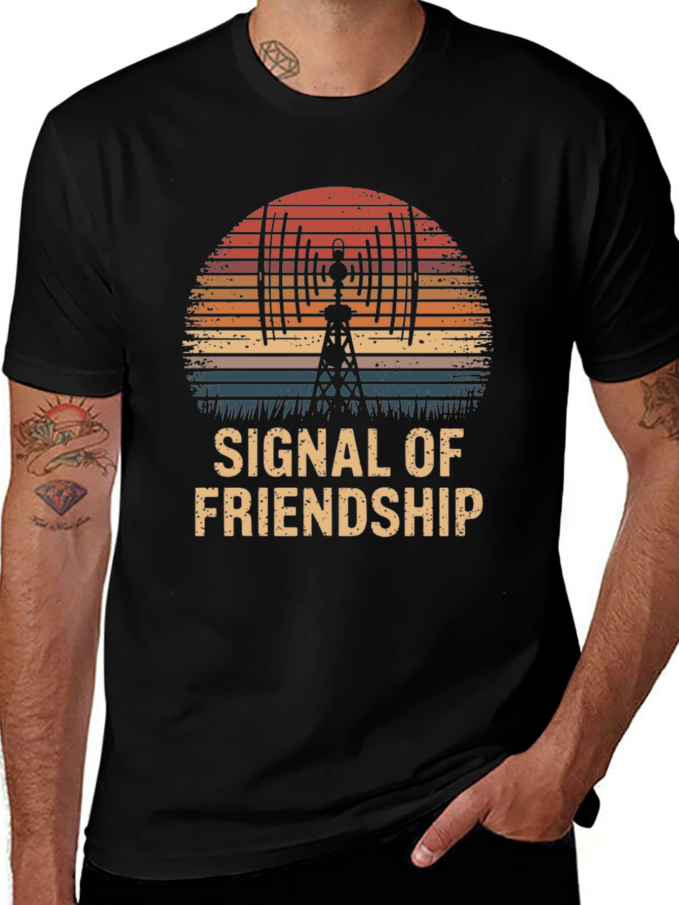 Signal of Friendship Graphic T-Shirt - Retro Sunset Design