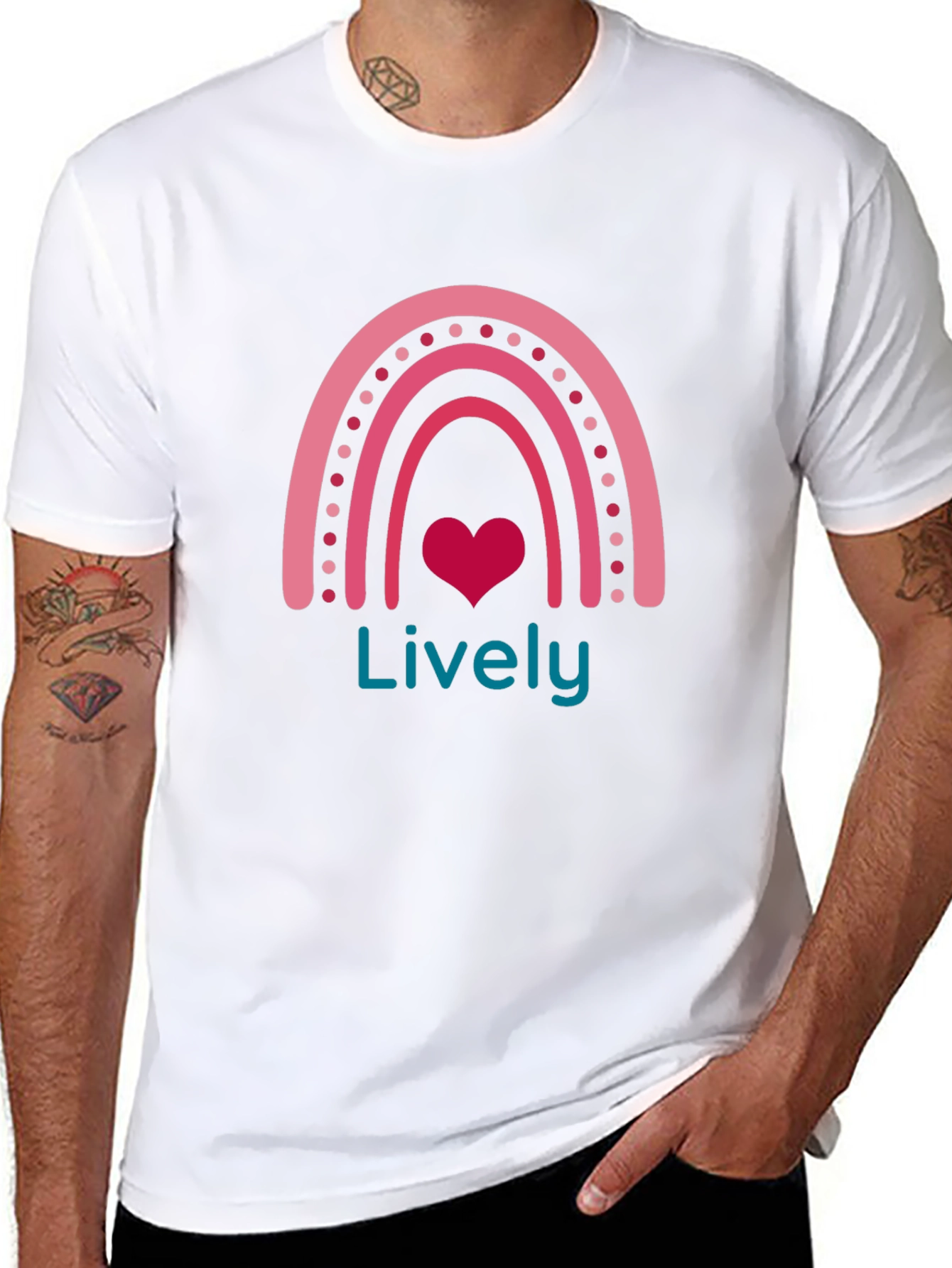 Lively Rainbow Heart Graphic Tee - Black