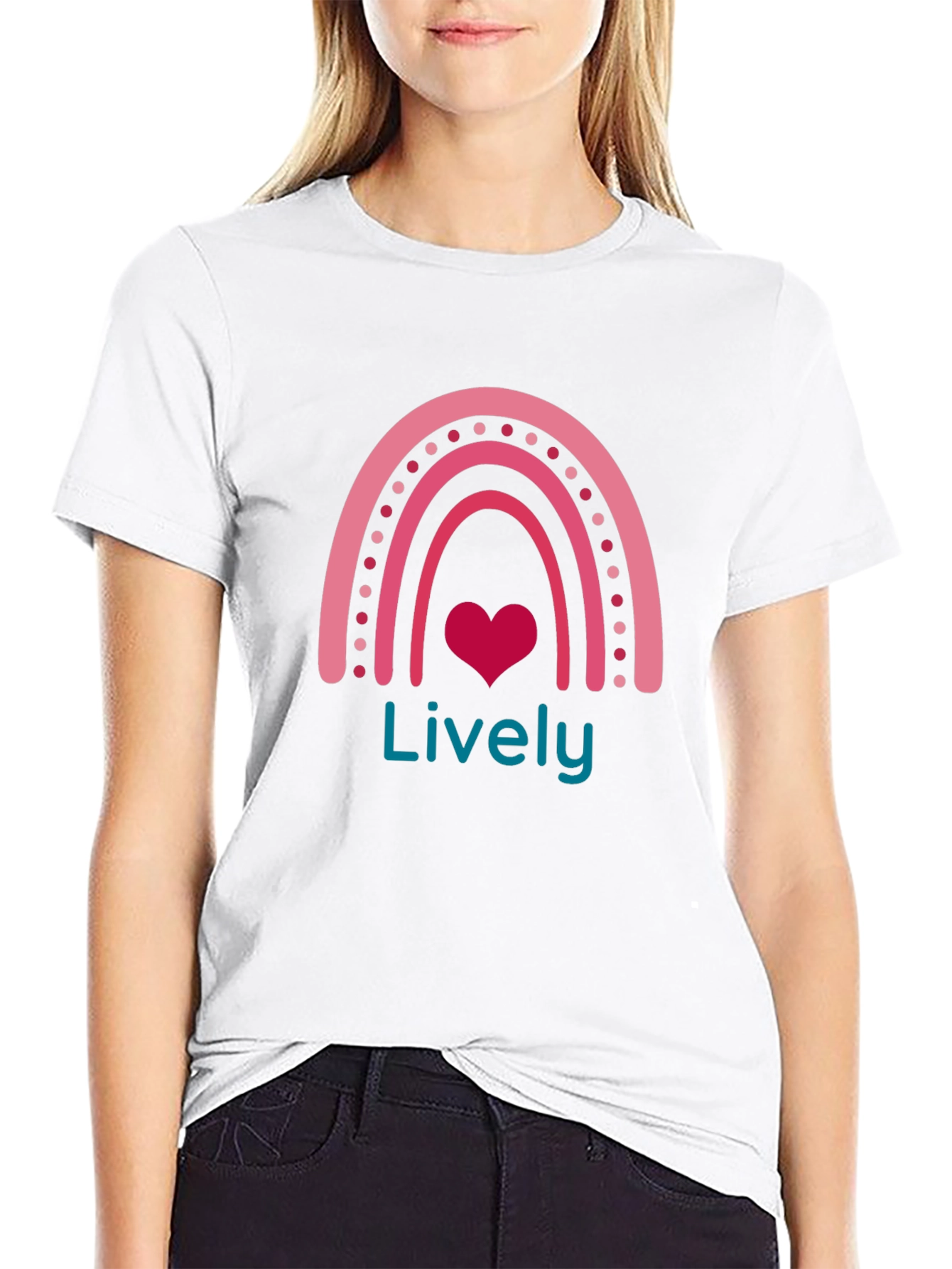 Lively Rainbow Heart Graphic Tee - Black