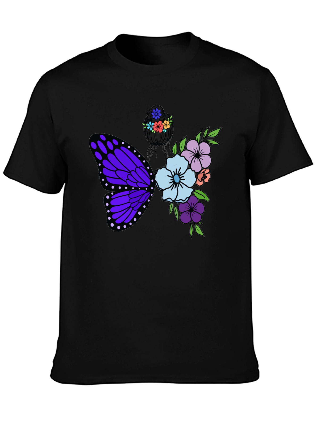 Butterfly Floral Graphic T-Shirt - Black