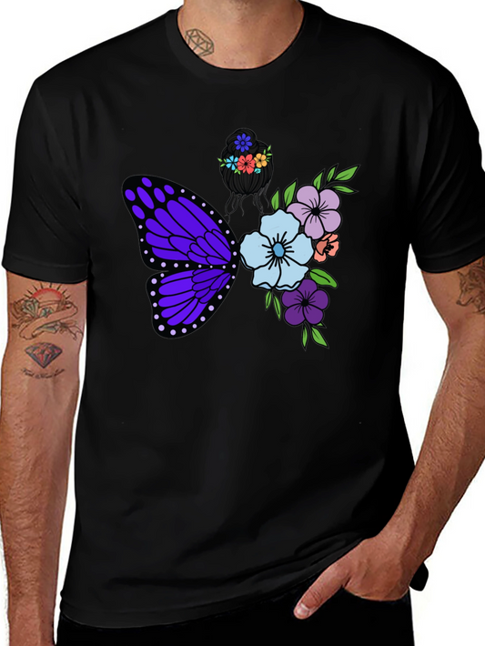 Butterfly Floral Graphic T-Shirt - Black