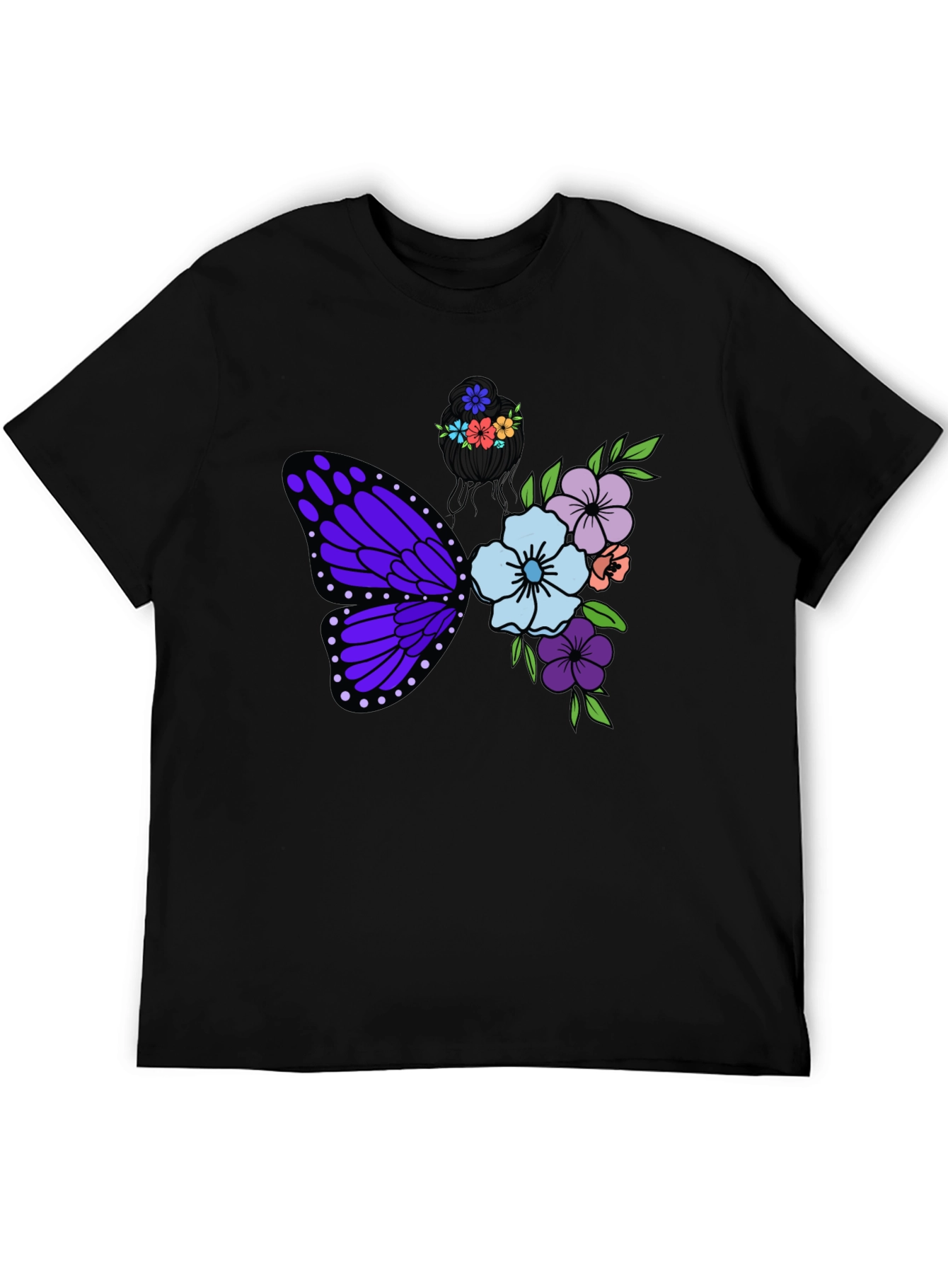 Butterfly Floral Graphic T-Shirt - Black