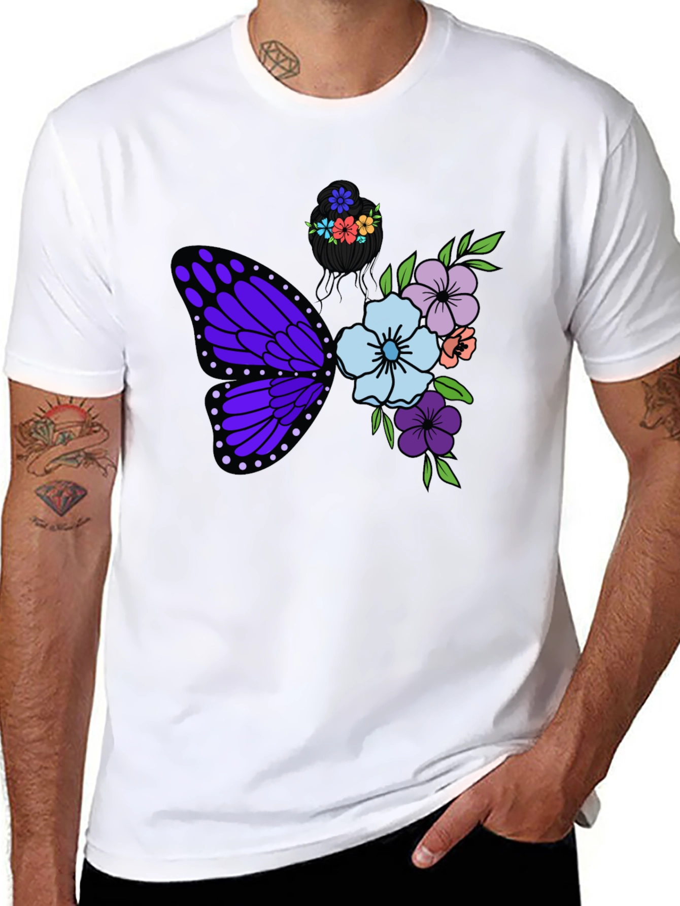 Butterfly Floral Graphic T-Shirt - Black