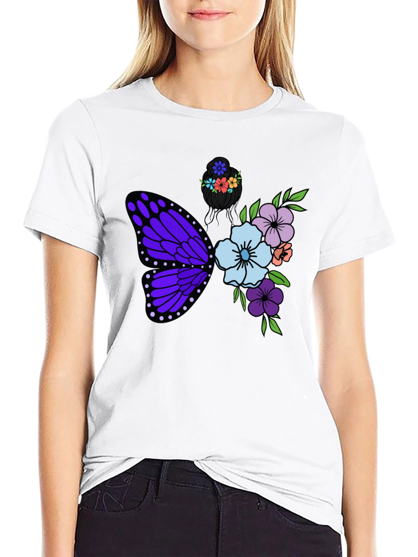 Butterfly Floral Graphic T-Shirt - Black