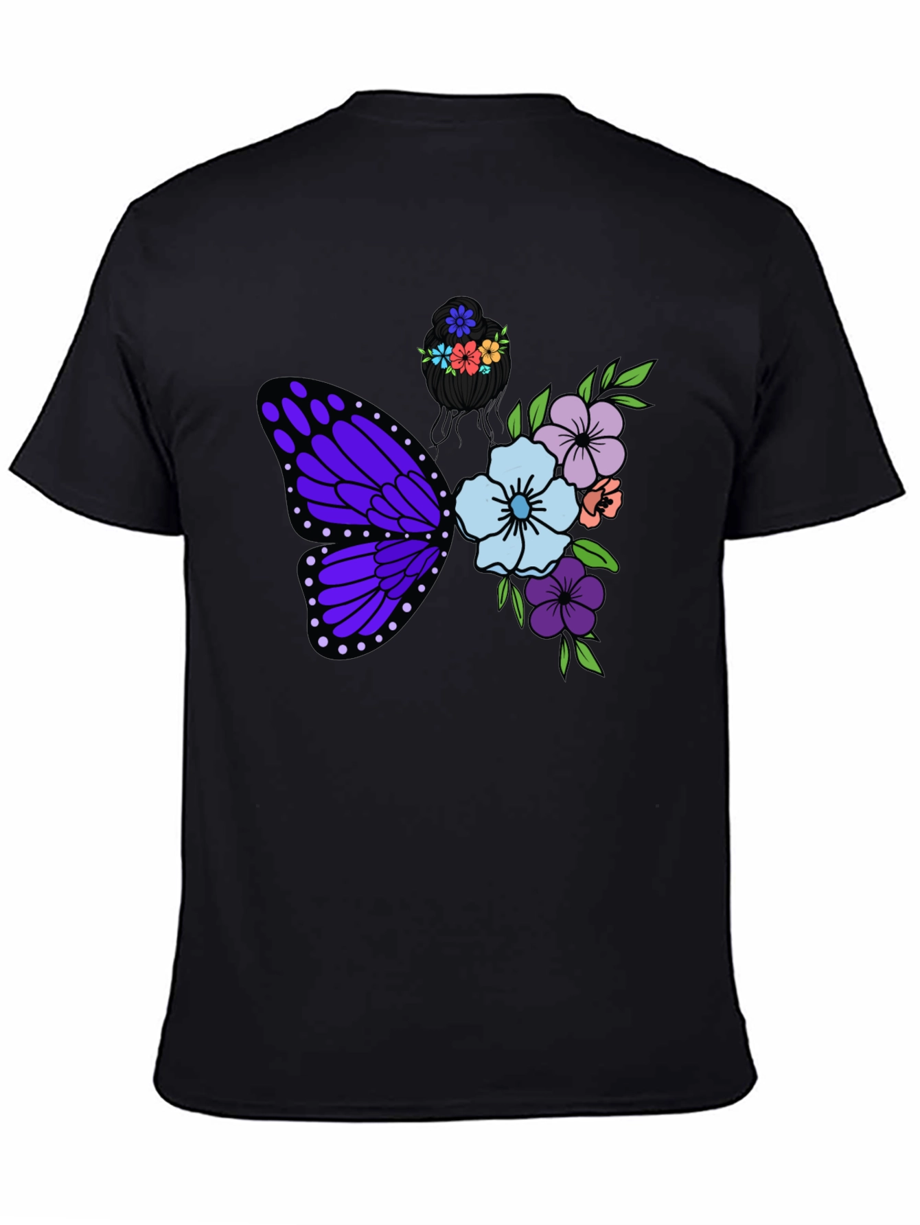 Butterfly Floral Graphic T-Shirt - Black