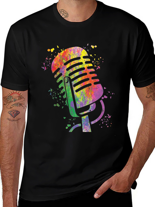 Colorful Microphone Graphic Tee - Black
