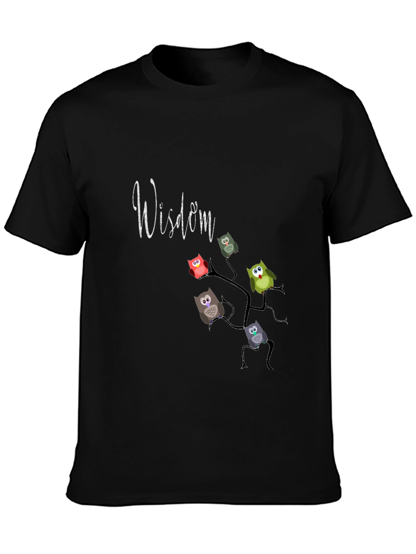 Wisdom Owl Branch Graphic T-Shirt - Black