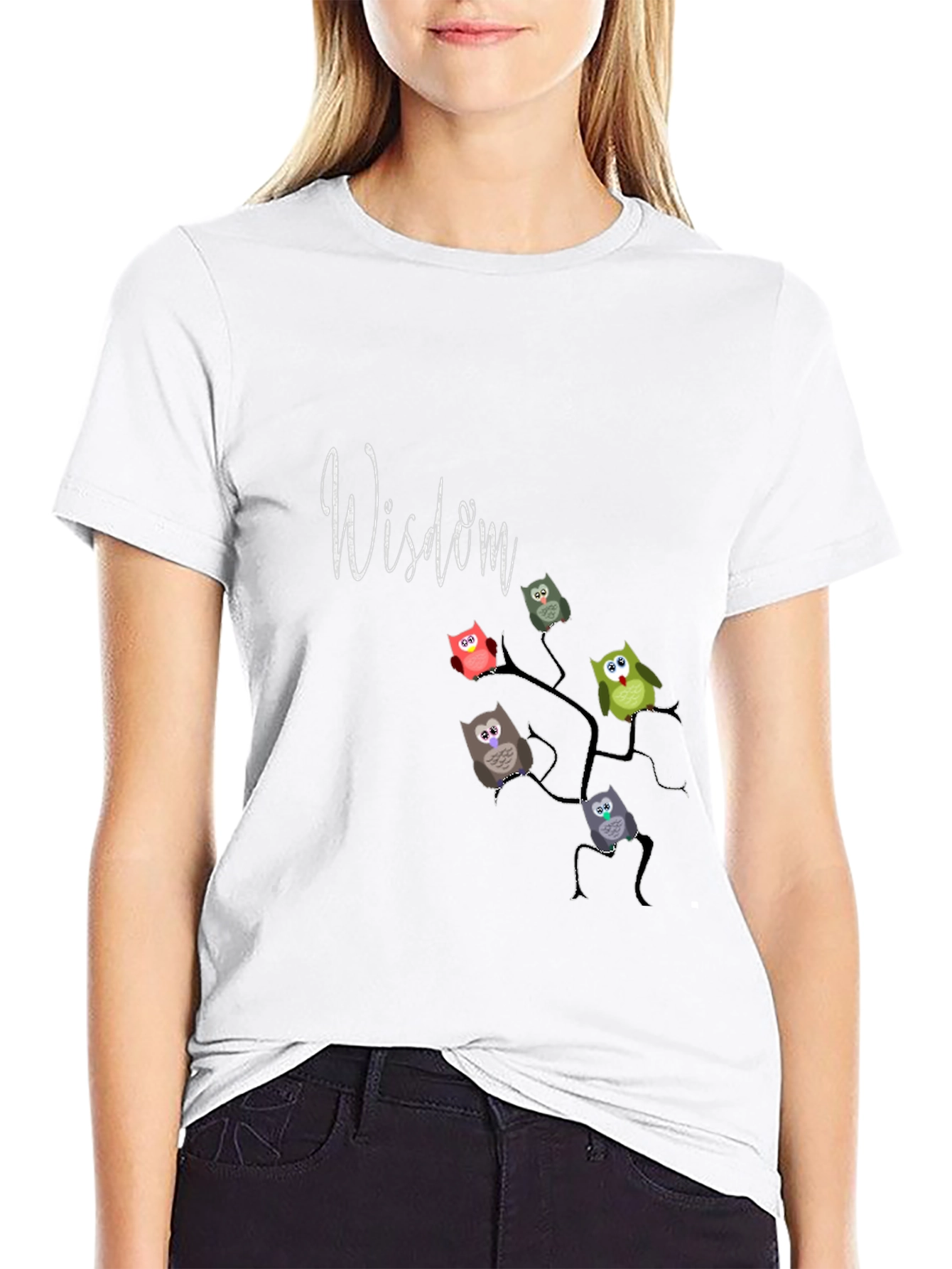 Wisdom Owl Branch Graphic T-Shirt - Black